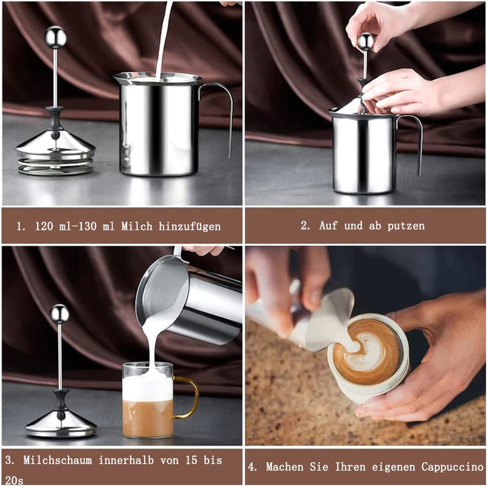 GelldG Milchaufschäumer Edelstahl Double Mesh Milchaufschäumer Manuell, Milk Frother