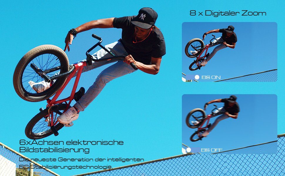 Apexcam X60 Pro Action Cam (1080p, 4K, WLAN (Wi-Fi), 8x opt. Zoom, mit Tasche, zwei Akkus, zwei Ladegeräten, Unterwasserkamera, Fernbedienung, Externes Mikrofon)