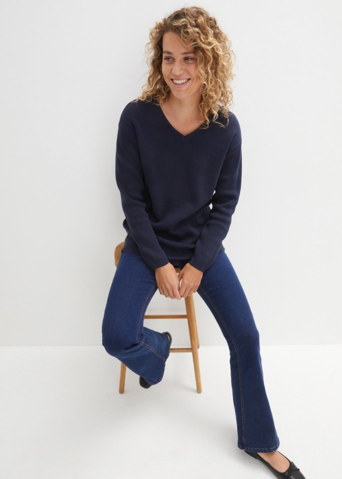 Essential Milano Rib Pullover mit V-Ausschnitt