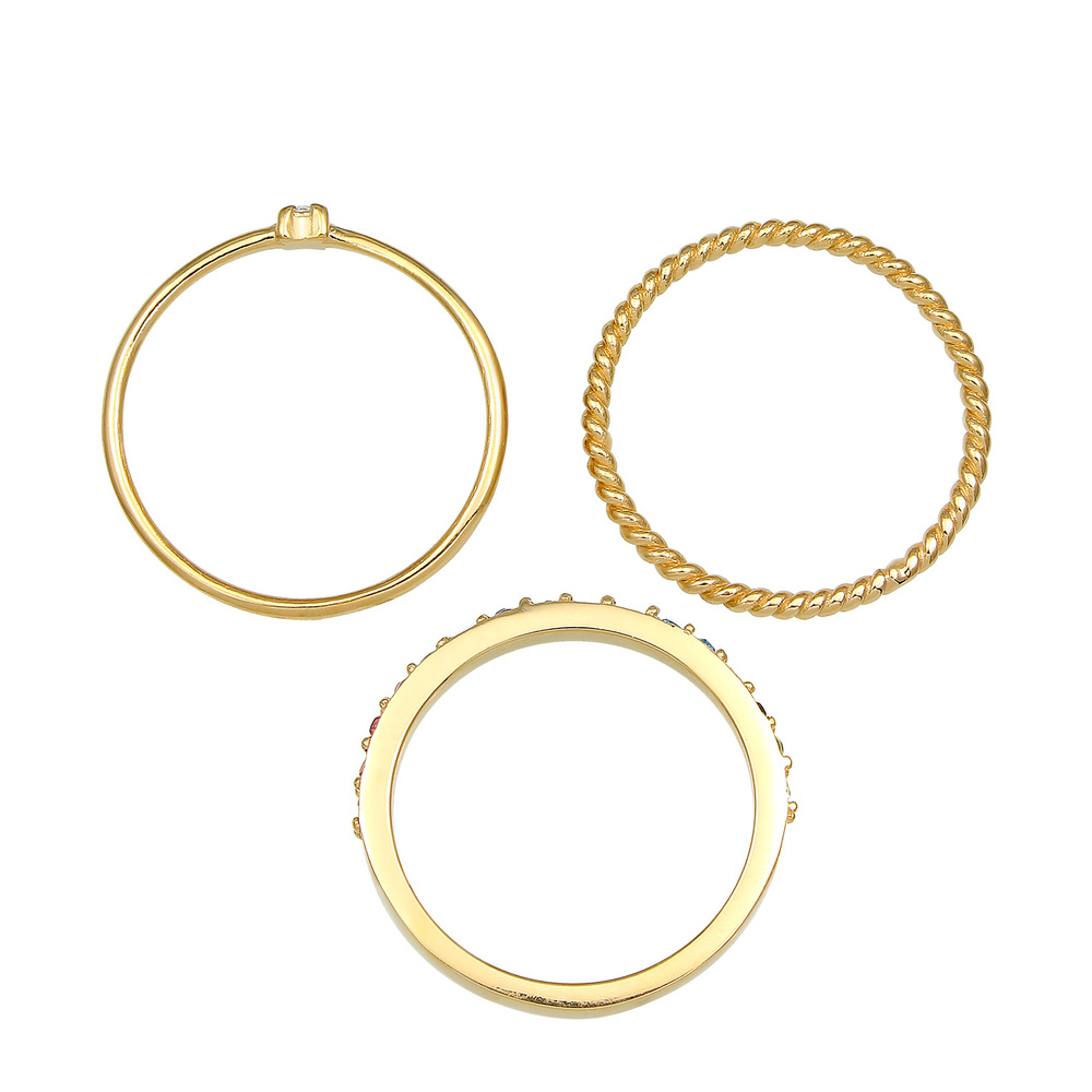 Elli Elli Bague Femmes Set Multi-Color étincelant avec cristaux Multicolore en argent  Bague
