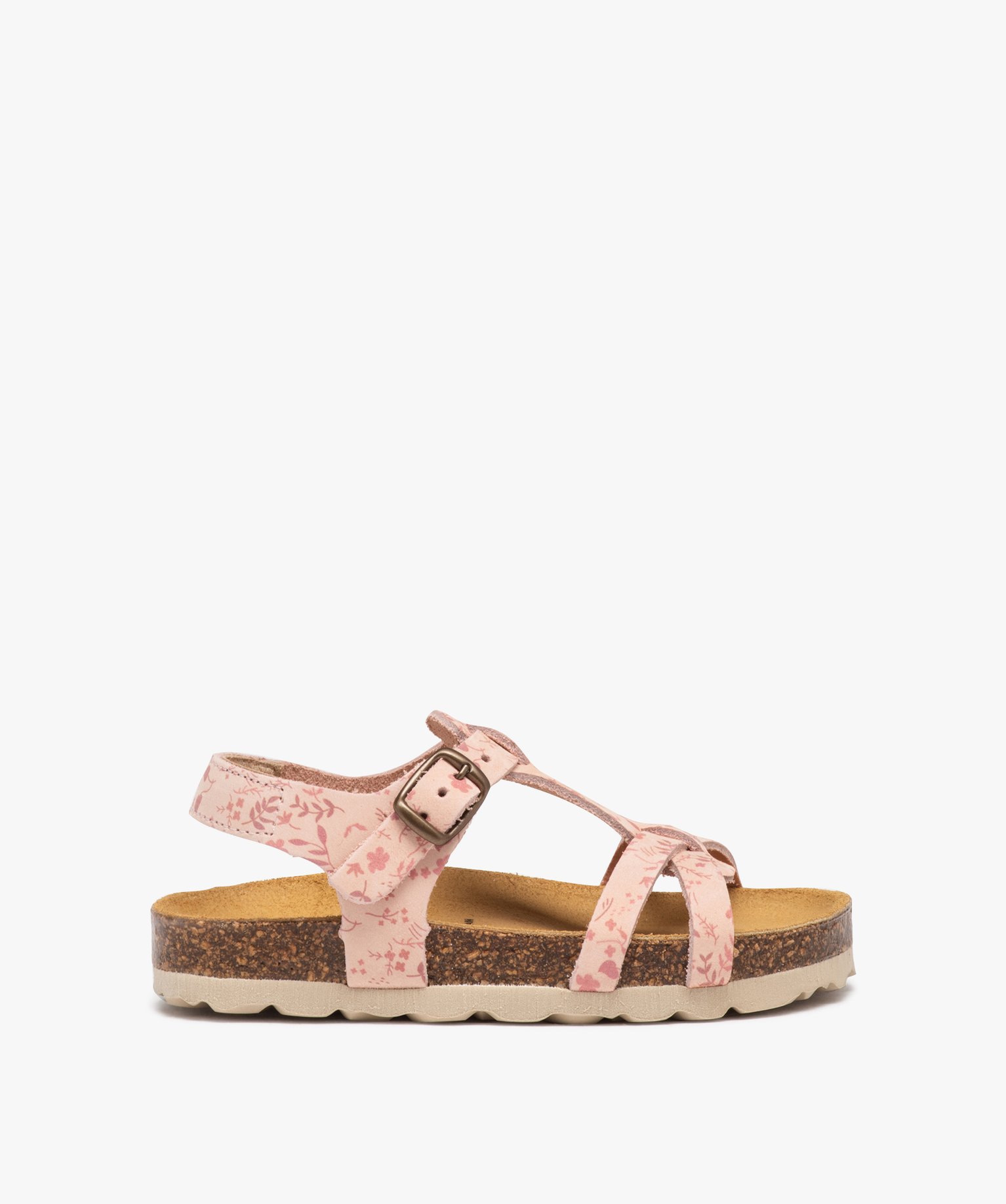 Sandales fille dessus en cuir velours à motifs fleuris et bride à boucle - NA!