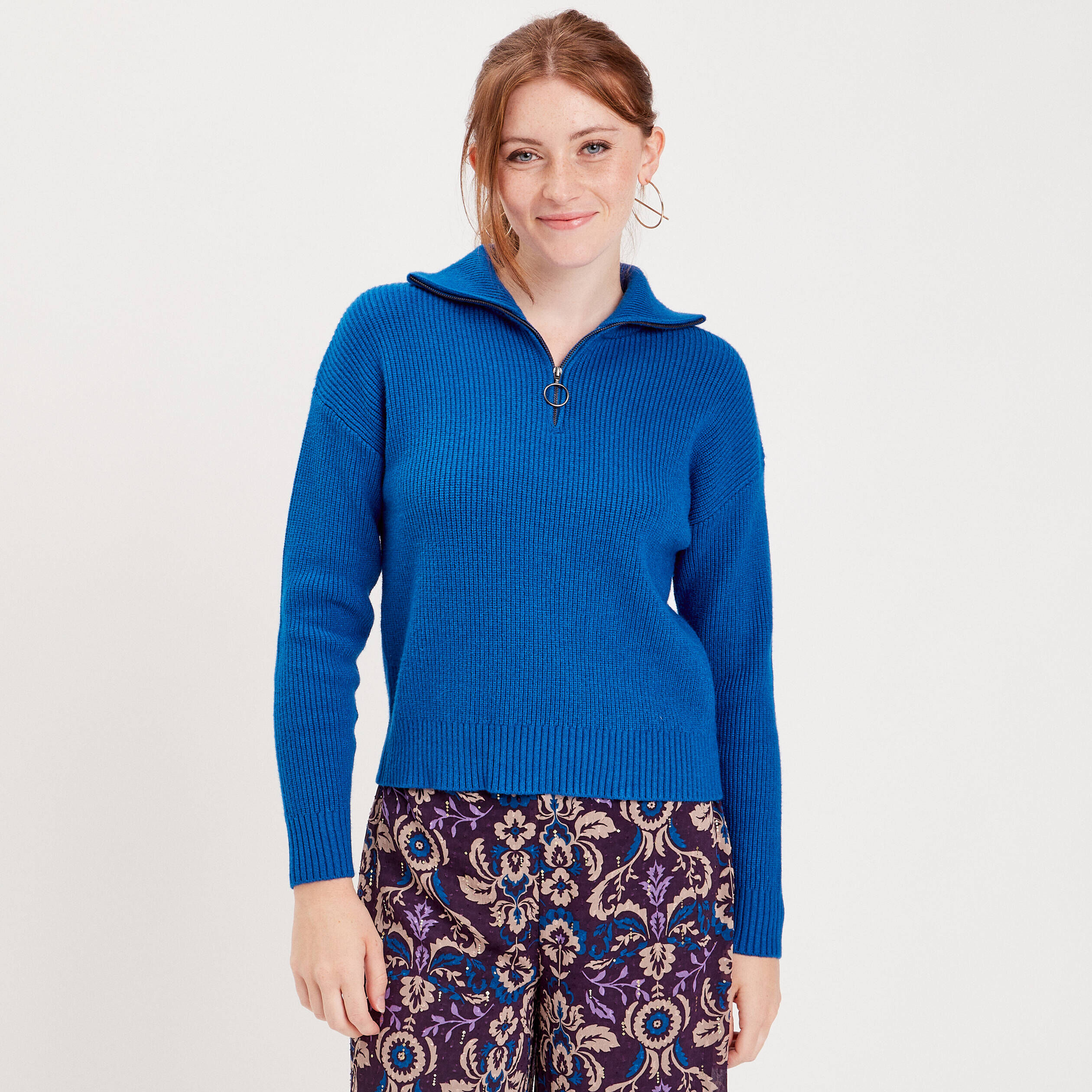 Pull col camionneur bleu electrique femme | Cache Cache