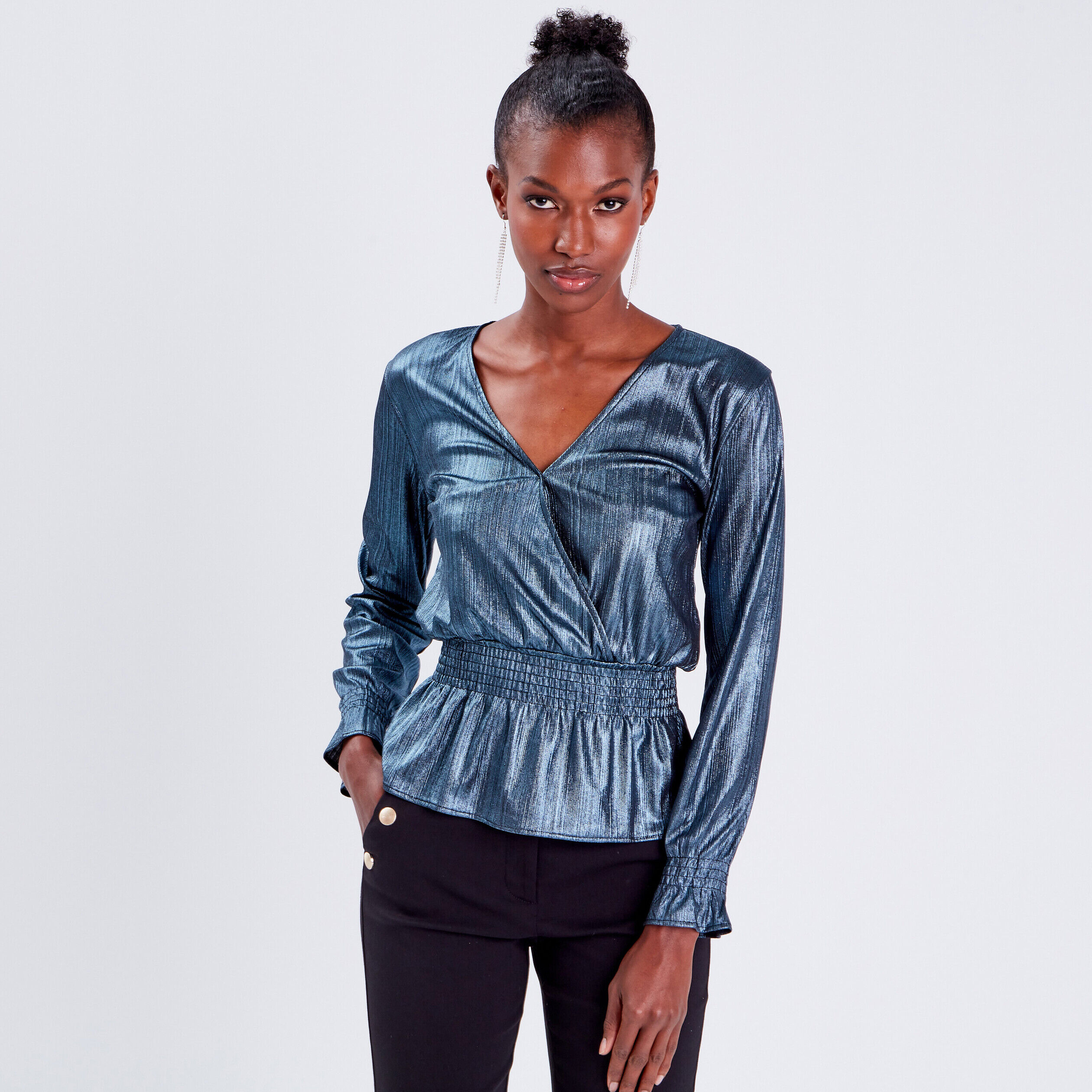 Blouse col cache-coeur gris clair femme | Cache Cache