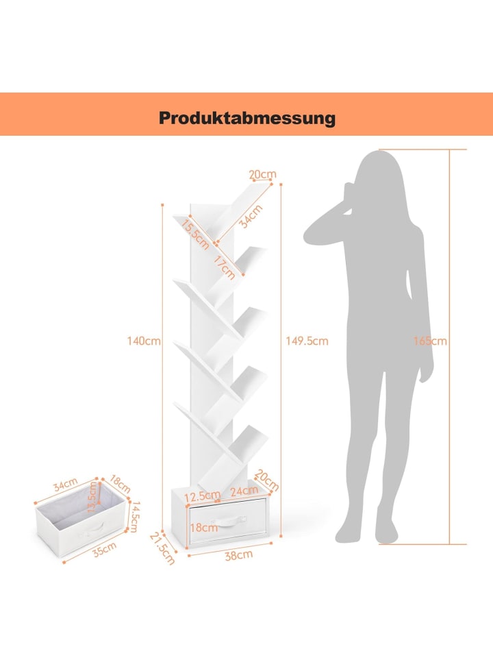 COSTWAY Bücherregal in Baumform in Weiß günstig kaufen 38 cm