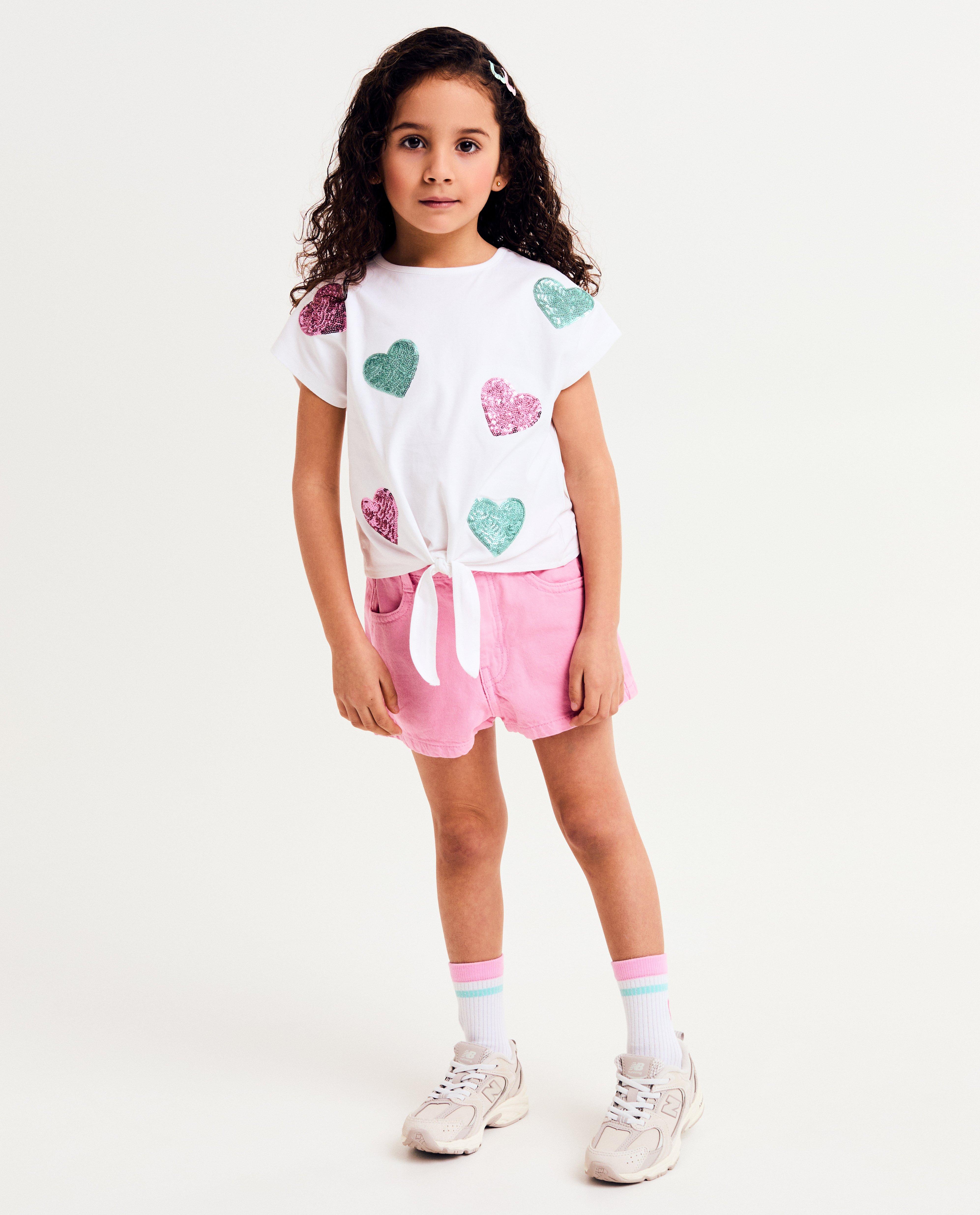 Tricou K3 cu inimioare din paiete, alb