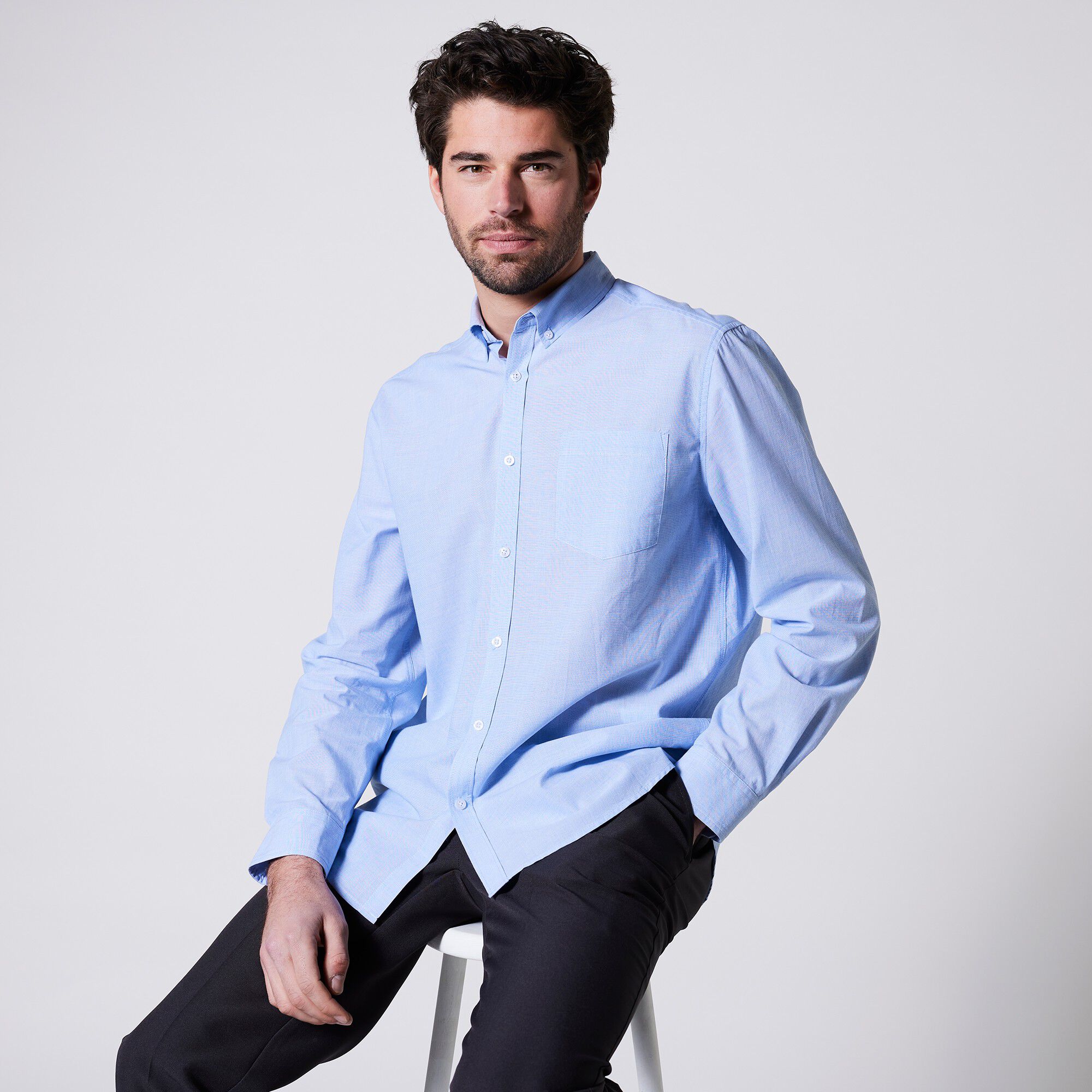 Chemise fil à fil unie manches longues