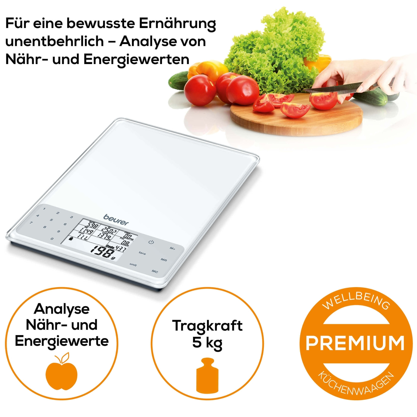 Beurer Nährwert-Analysewaage - DS 61-Diätwaage für Nährwert-Analysen von 950 Lebensmitteln
