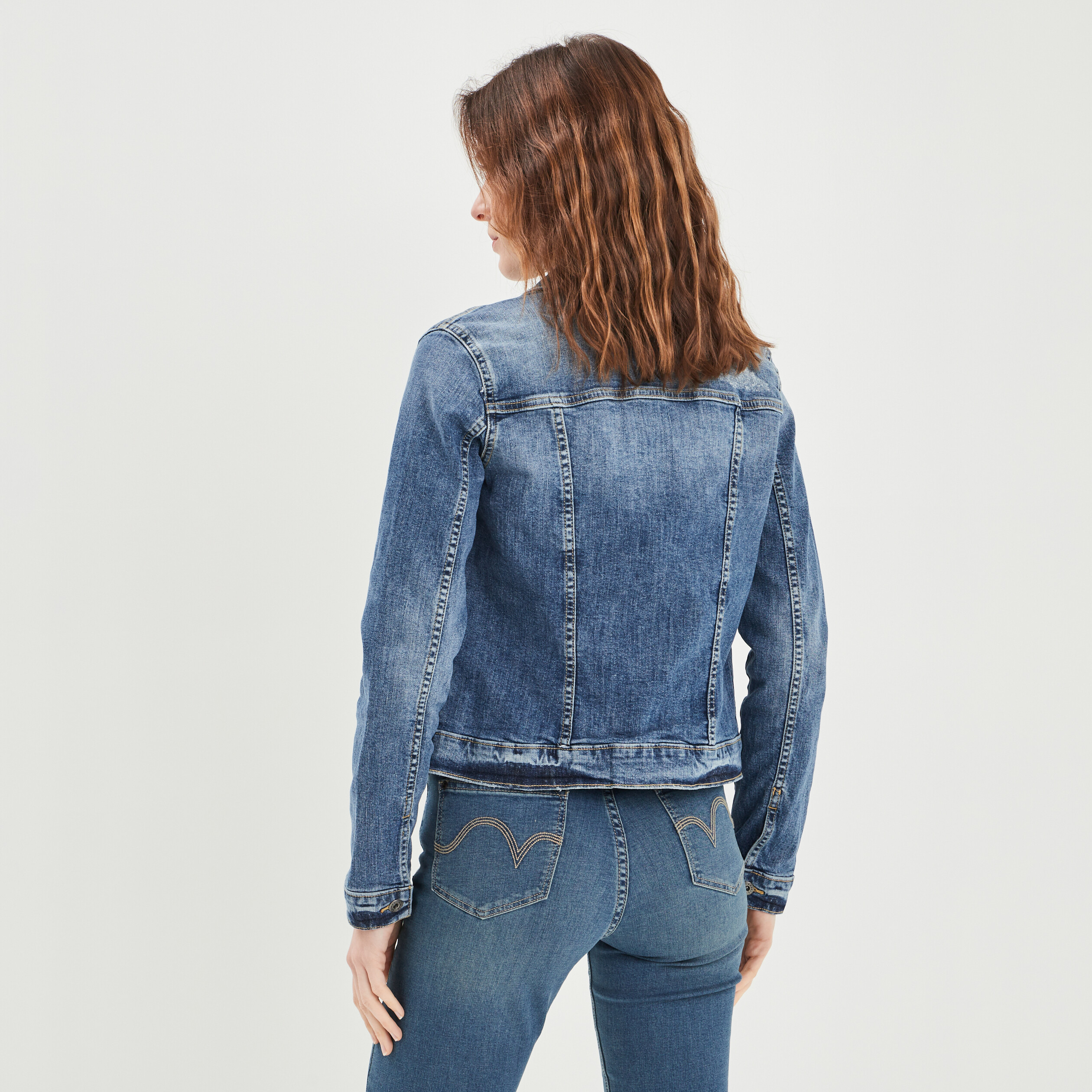 Veste droite boutonnée en jean denim double stone femme | La Halle