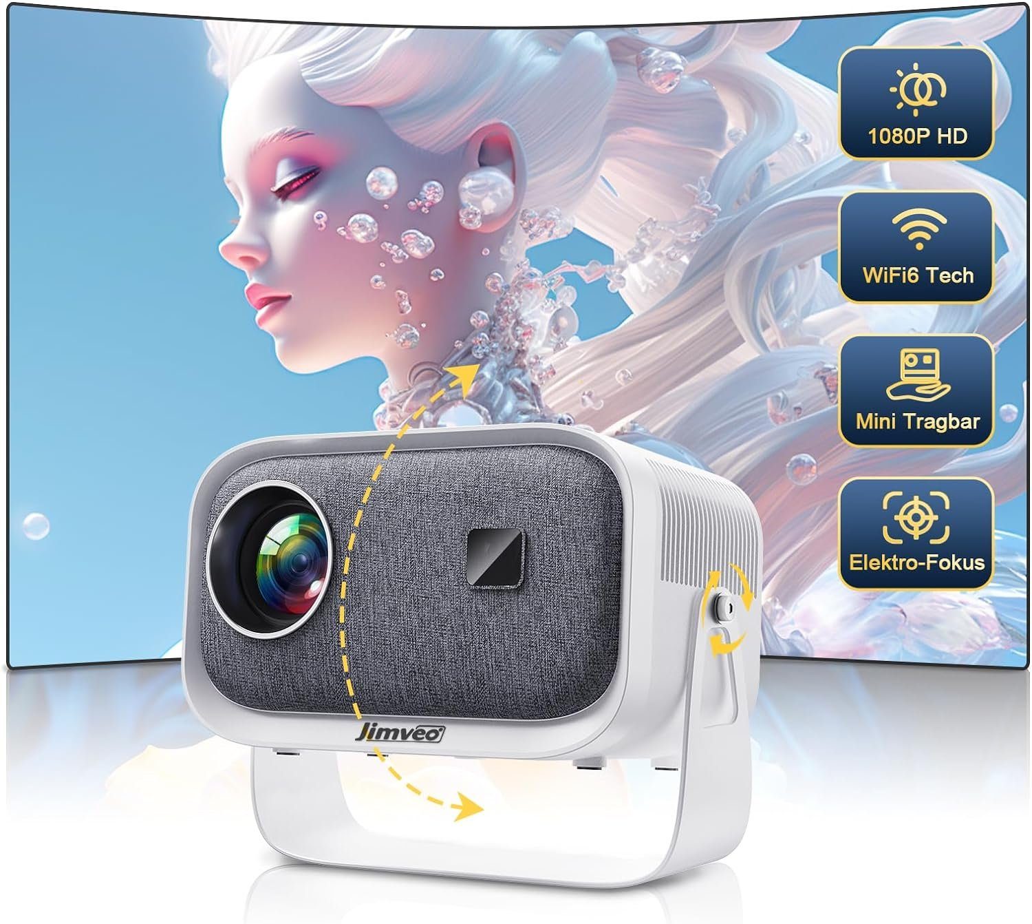 Jimveo Beamer (12000 lm, 1920 x 1080 px, 1080P Full HD 12000L WiFi6 Bluetooth Projektor Unterstützt 4K Heimkino)