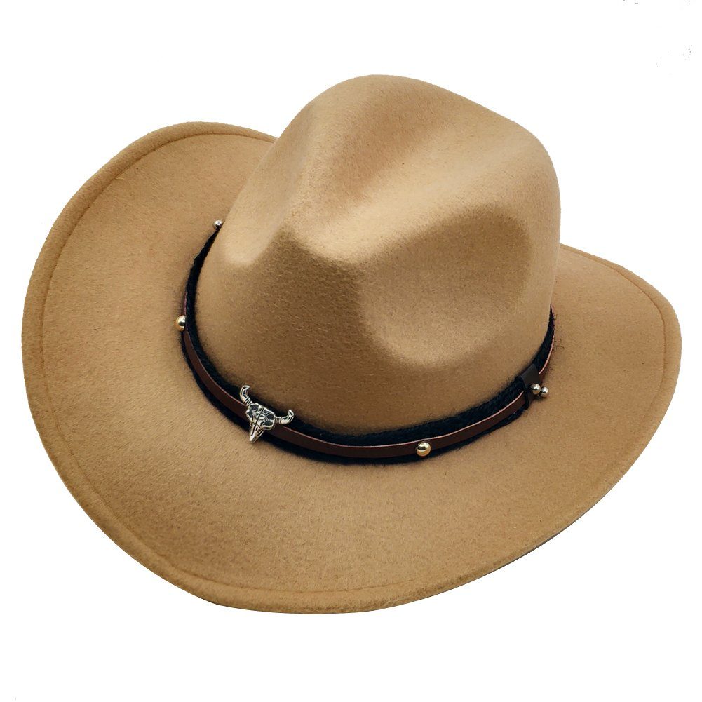 Yalion Cowboyhut Western Cowboyhut Herren Temperament Sämischleder Hut Hellbraun feine Accessoires
