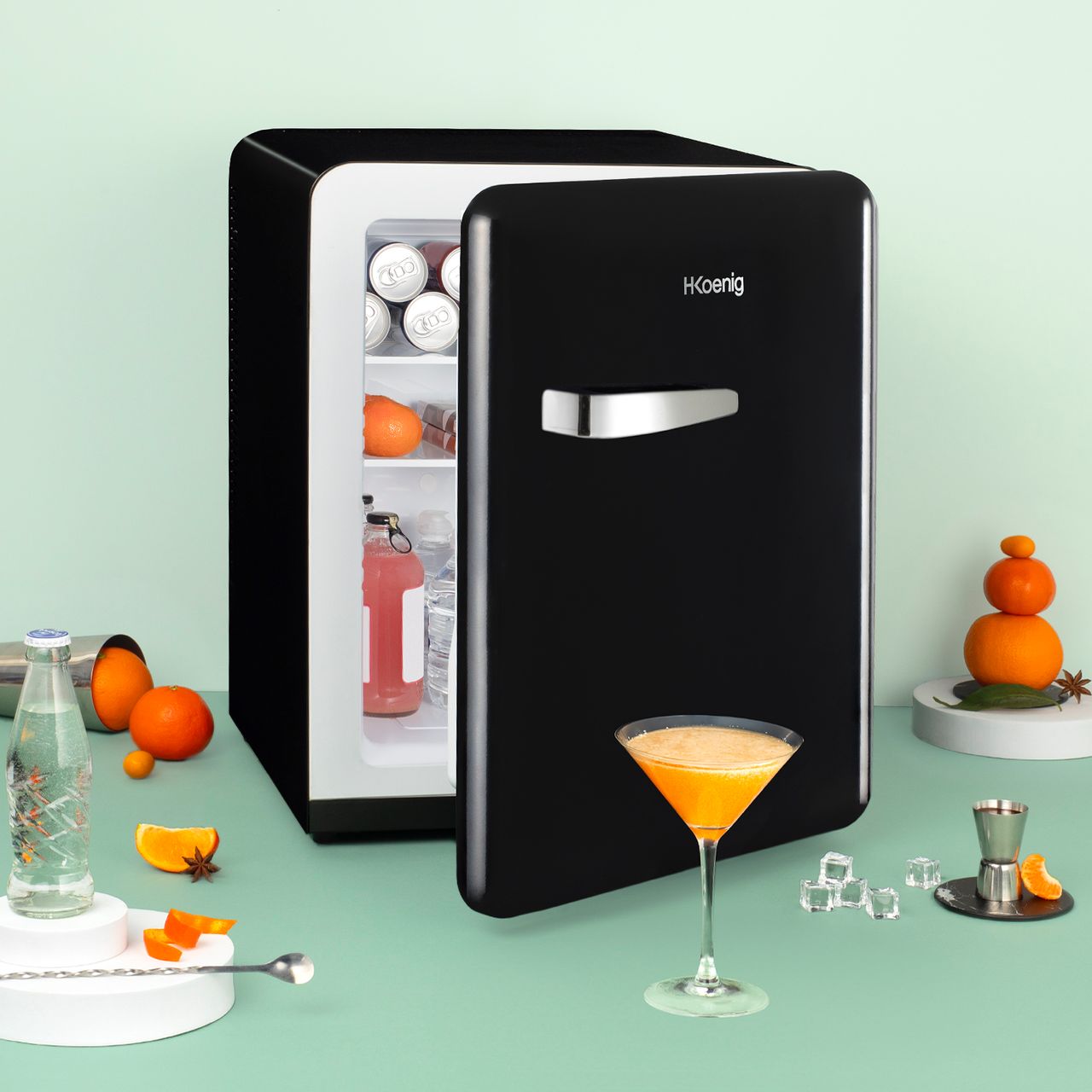 H.Koenig Mini-Bar 31L, Vintage-Design, einstellbare Temperatur 6°-15°C, 24 dB