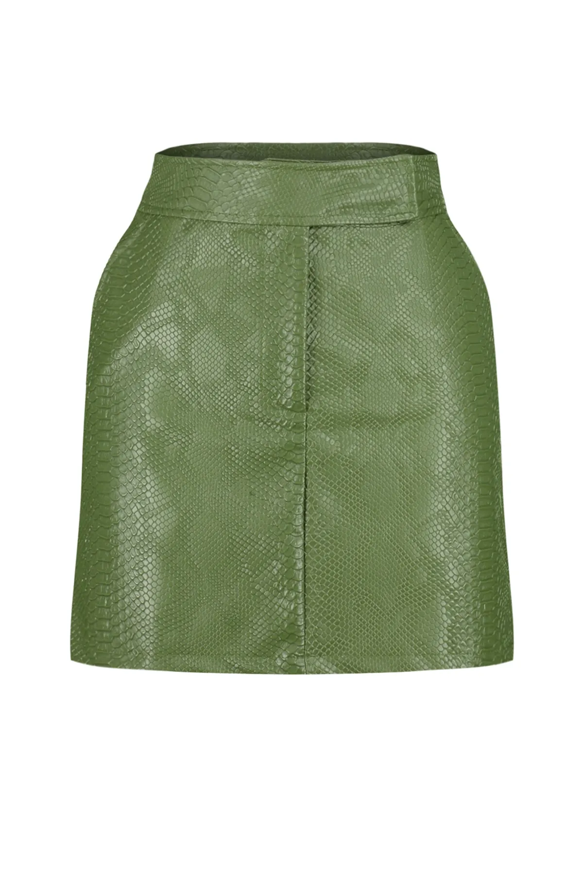 Trendyol Collection  Khakifarbener, hochwertiger A-Linien-Mini-Webrock aus Kunstleder in Premium-Qualität TWOAW22ET0480