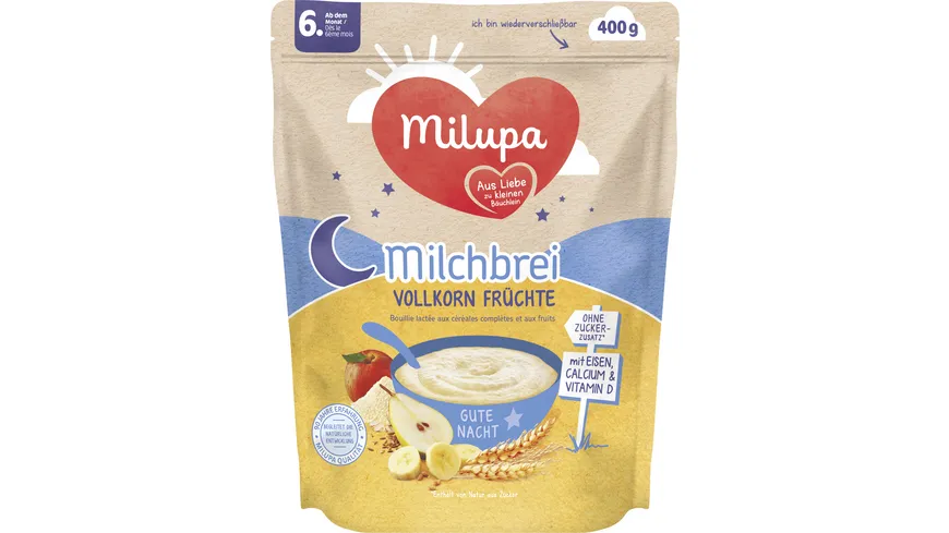 MILUPA Milchbrei Vollkorn Früchte Gute Nacht ab dem 6. Monat 400 g
