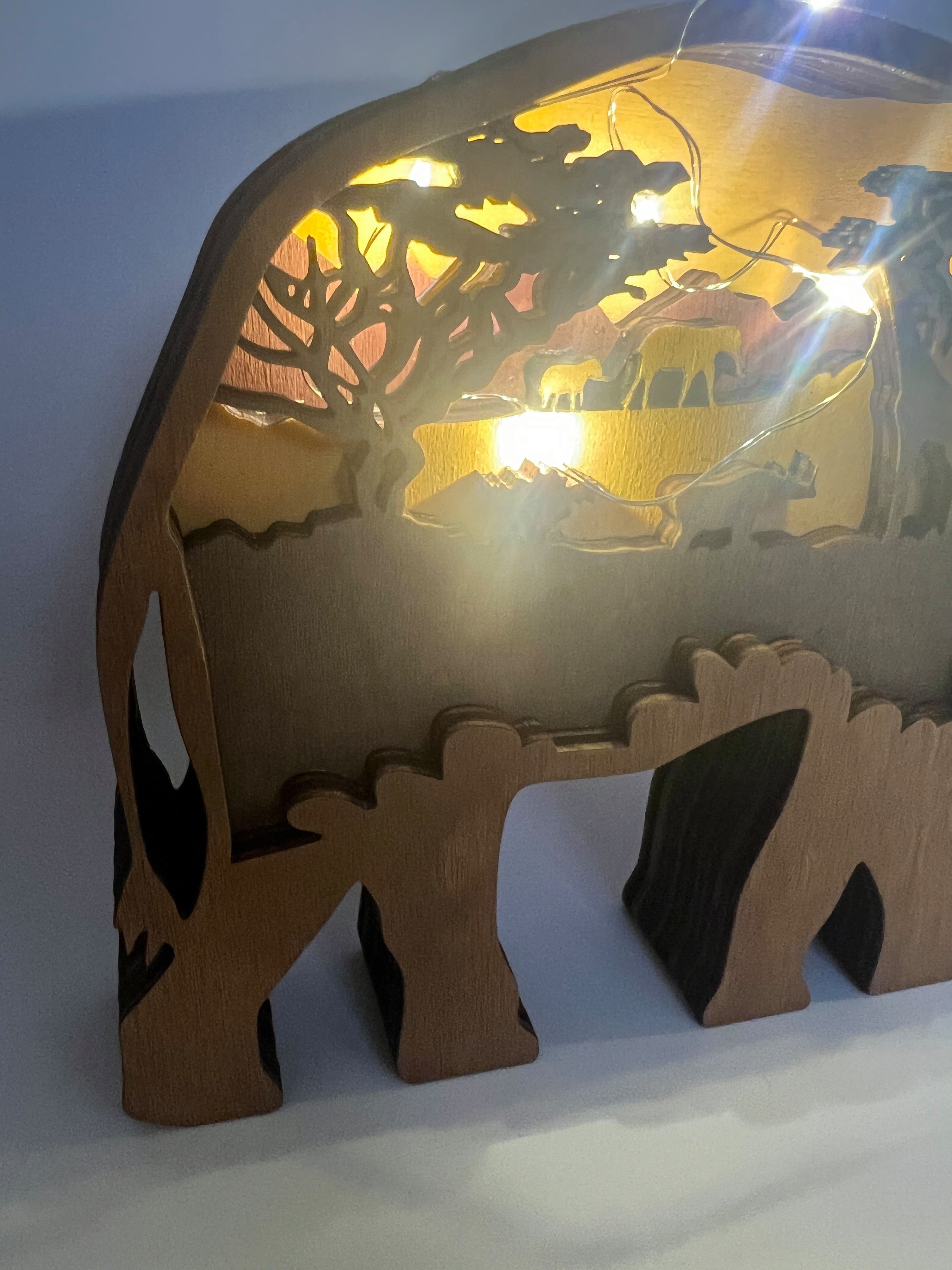 Stelby Dekofigur Tischdekoration Elefant Holzmodell mit Led Lichtern