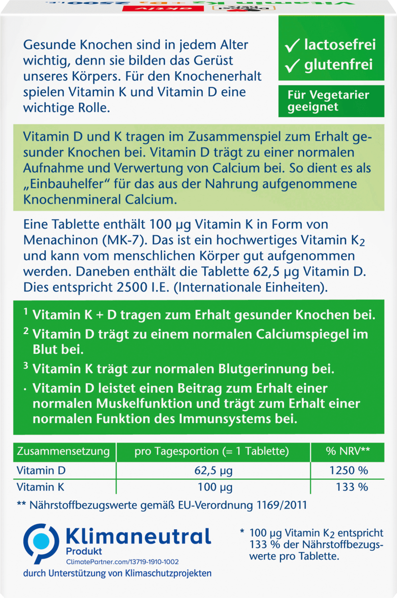 Vitamin K2 + D3 2500 I.E. Tabletten 30 St, 13,1 g