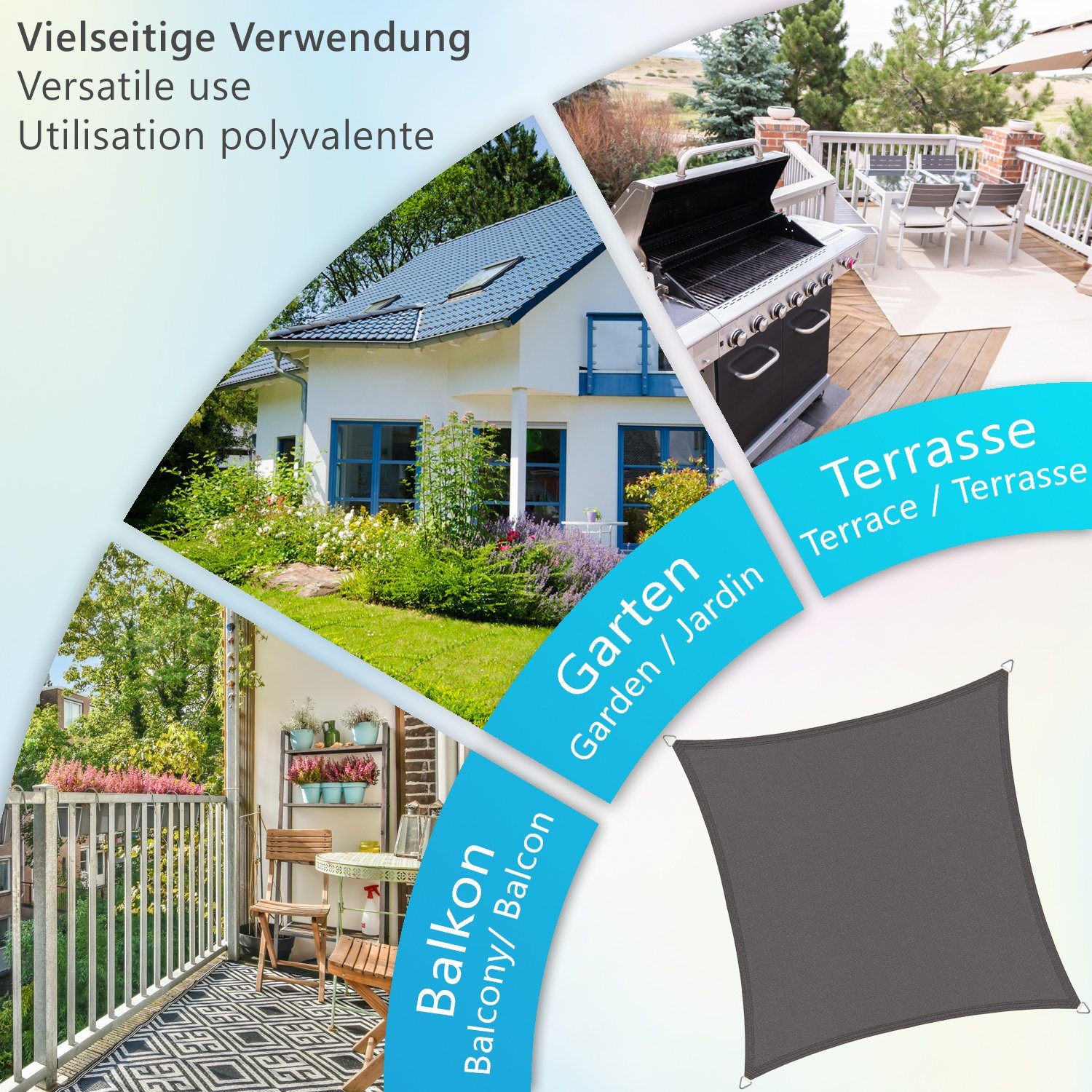 NYVI Sonnensegel Sonnensegel NYVISun - 90% UV-Schutz, wasserdichtes Polyester Gewebe, (1-tlg), Dreieck Dreieckig, Sonnenschutz für Balkon Garten Terrasse Wohnwagen