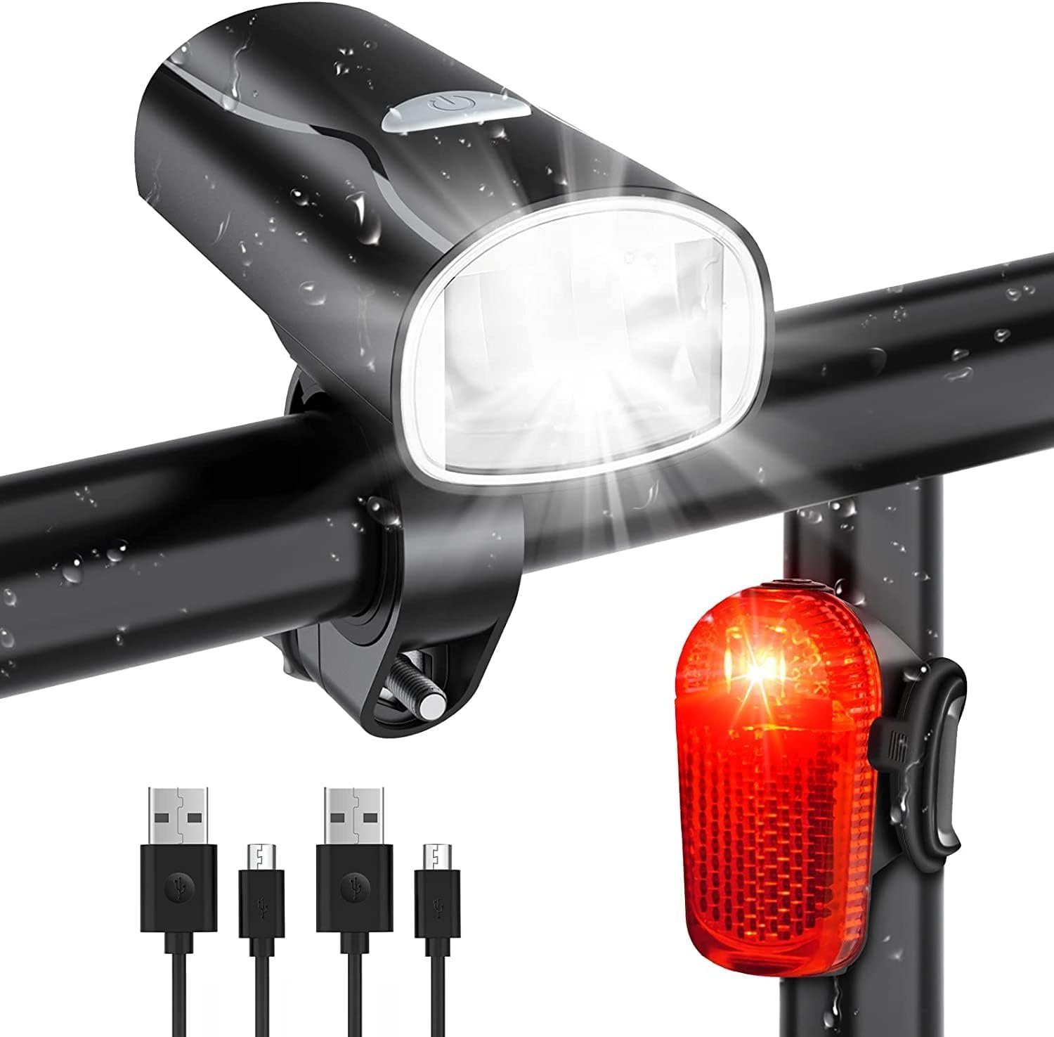ASLENY Fahrradbeleuchtung LED-Fahrradlicht-Set, Wasserdichte Fahrradbeleuchtung, USB-Ladefunktion,Enthält Front und Rücklicht für Kinder und Erwachsene