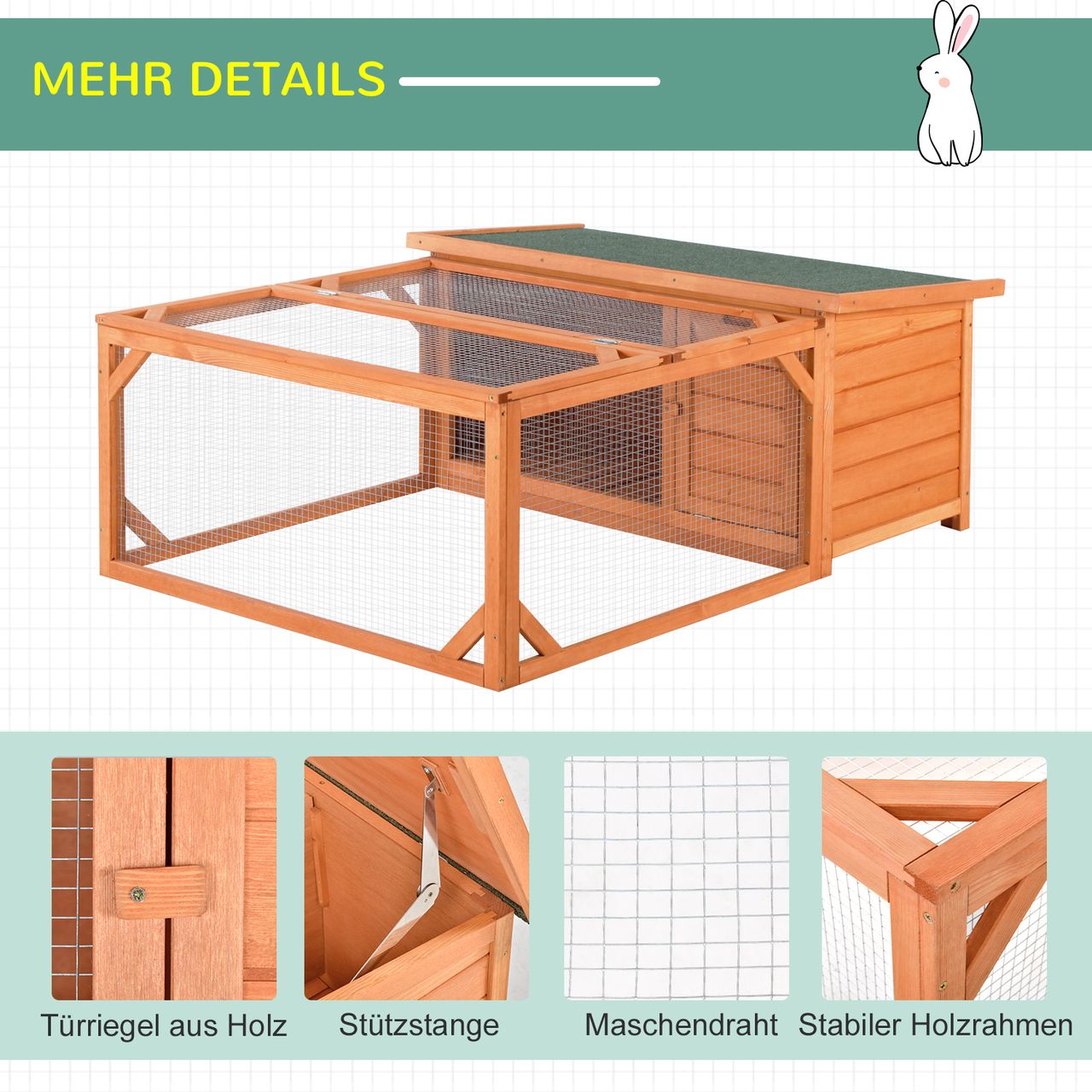 PawHut Kleintierstall Zwergkaninchenstall Kleintierkäfig mit Asphaltdach Orange