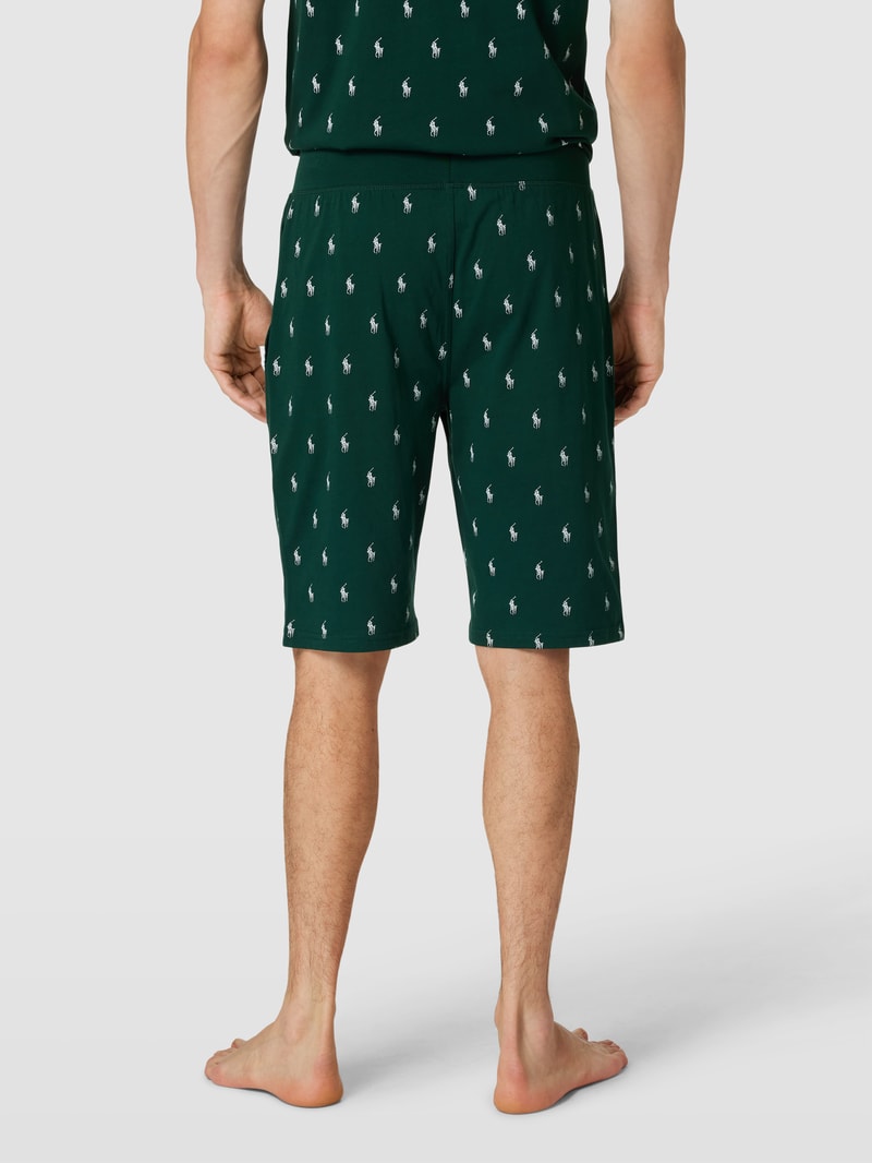 Slim Fit Sweatshorts mit Allover-Print Modell 'LIQUID in dunkelgrün