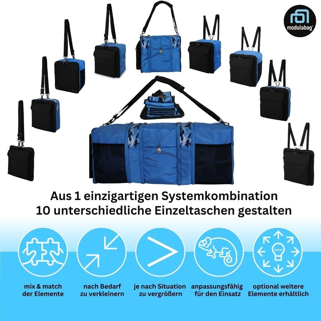 modulabag Reisetasche modulabag® modulares Tasche-Rucksack-Set - Camou - in blau, schwarz (Set, 11-teilig), wasserabweisende Tasche mit 11 Elementen für den variablen Einsatz