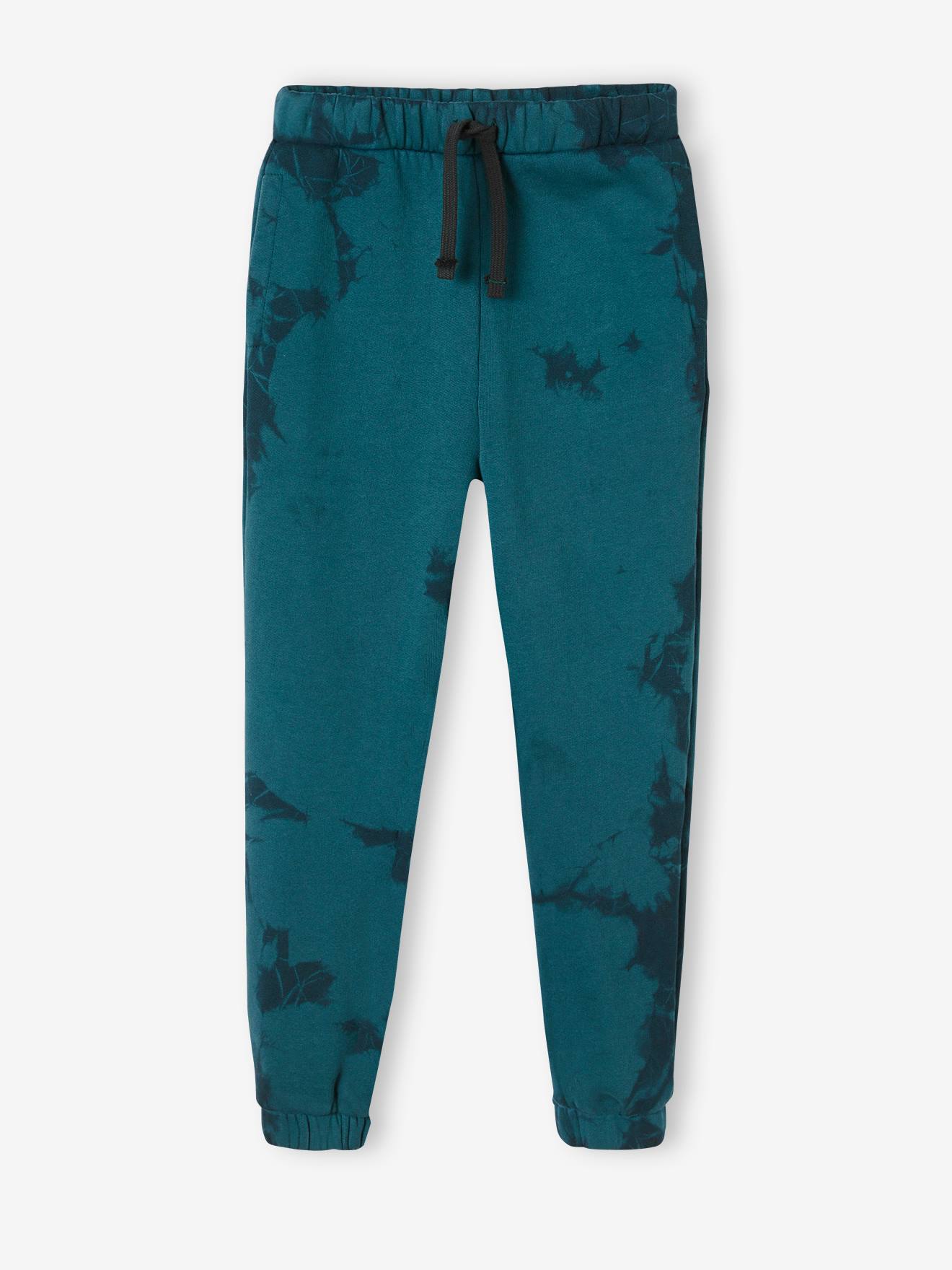 Pantalon jogging effet tie and dye garçon en molleton imprime bleu canard
