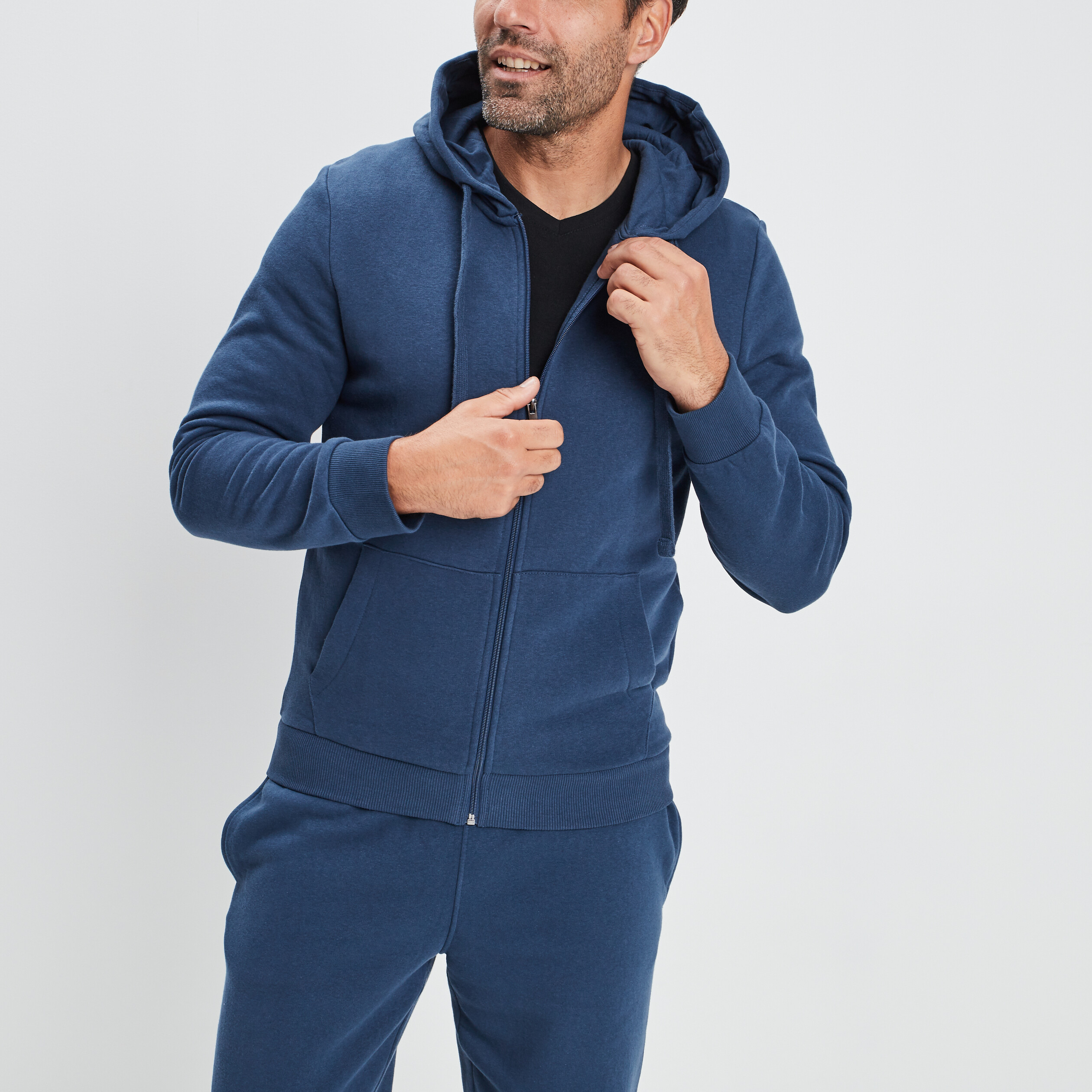 Sweat zippé molleton à capuche bleu homme | La Halle