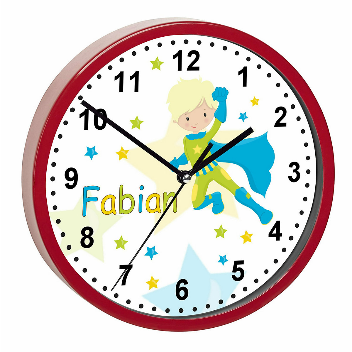 Kinder Wanduhr laufruhig personalisiert mit Name Superheld