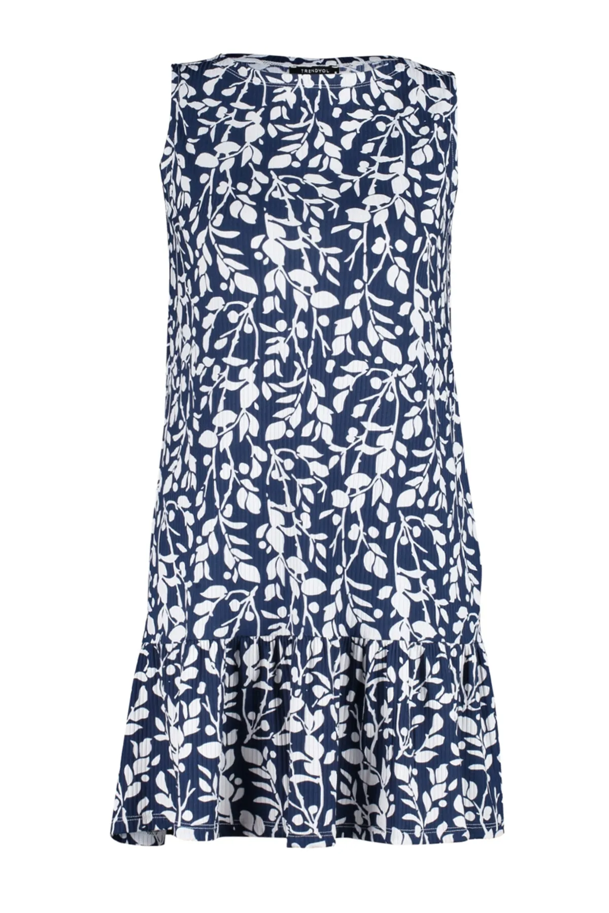 Trendyol Collection  Indigofarbenes, ärmelloses, flexibles Strickkleid mit Rüschen und Volants in Indigo-Optik TWOSS22EL0794