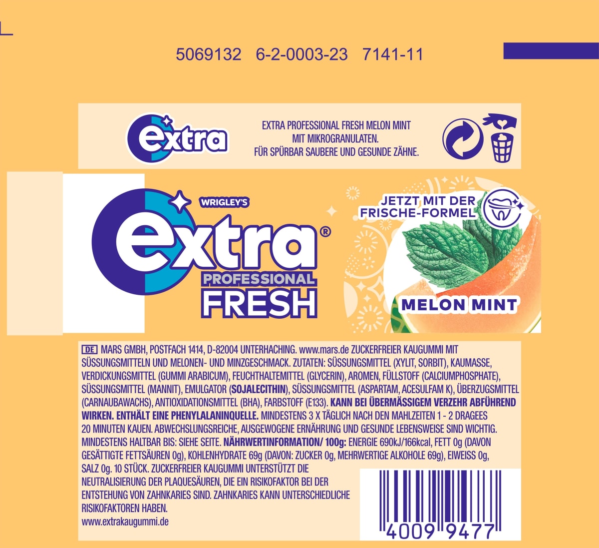 Kaugummi Extra Professional Fresh, Melon Mint, zuckerfrei, 10 St