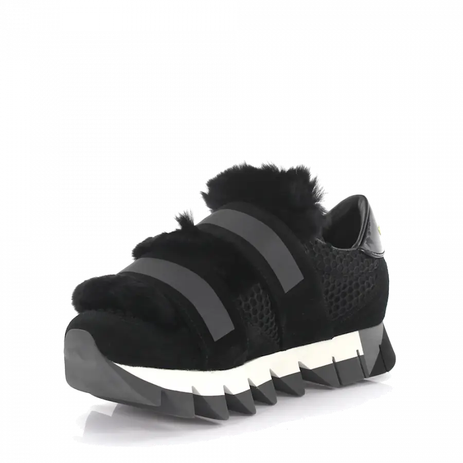 Dolce & Gabbana - Sneaker Leder Pelz Details schwarz - schwarz