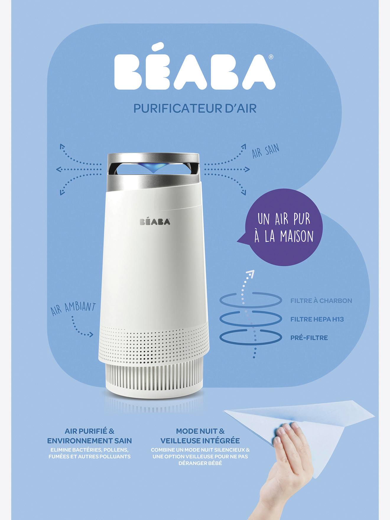 Purificateur d'air BEABA blanc/gris