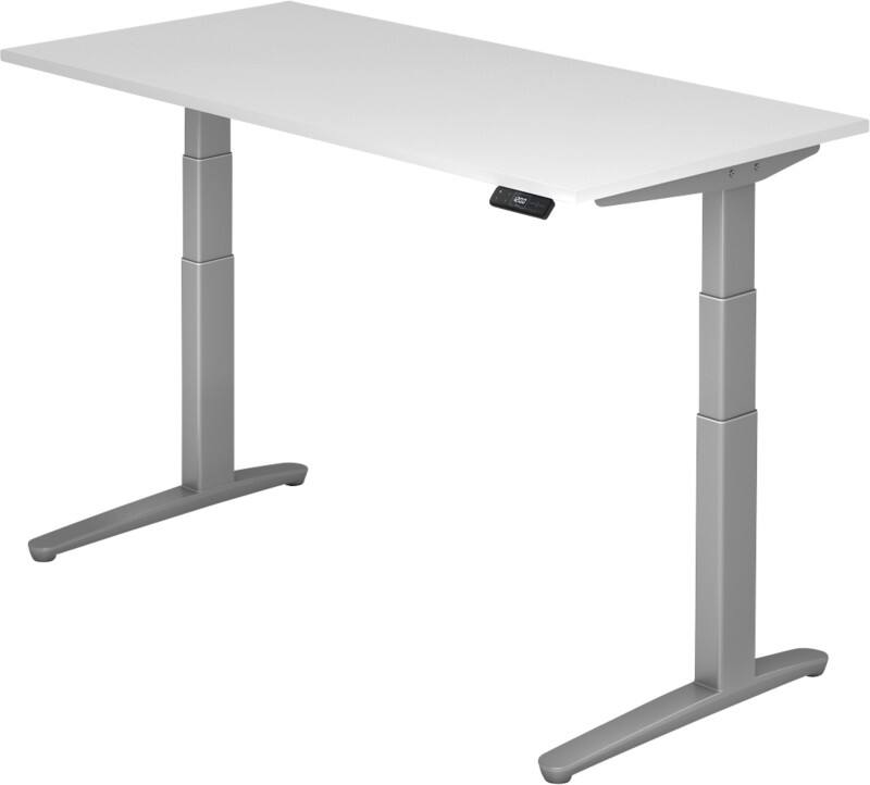 Hammerbacher Elektrisch Höhenverstellbar Sitz-Stehschreibtisch Rechteckig Holz Silber T-Fuß 1.600 x 800 x 720 mm