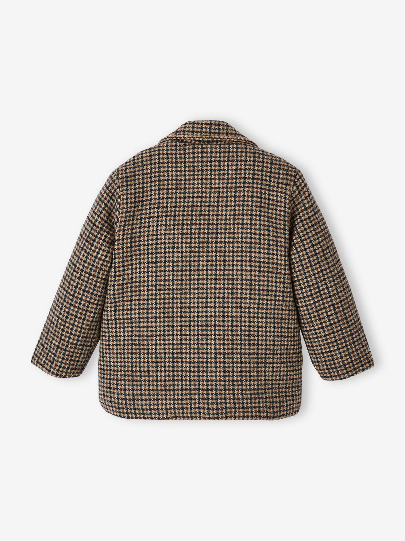 Manteau en lainage carreaux fille doublé sherpa carreaux beige