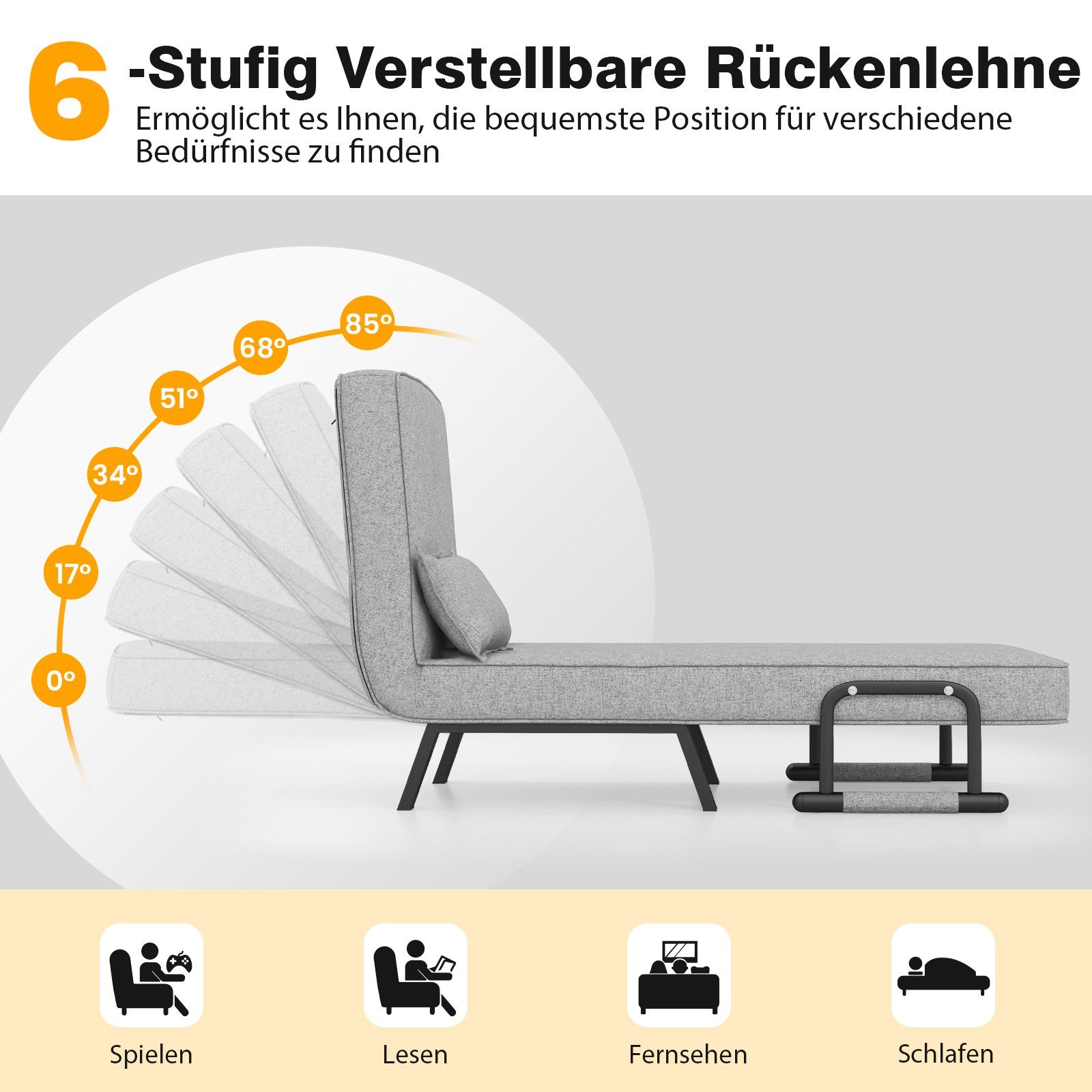 COSTWAY Schlafsofa, 4 in 1, klappbar, mit verstellbarer Rückenlehne, 150 kg