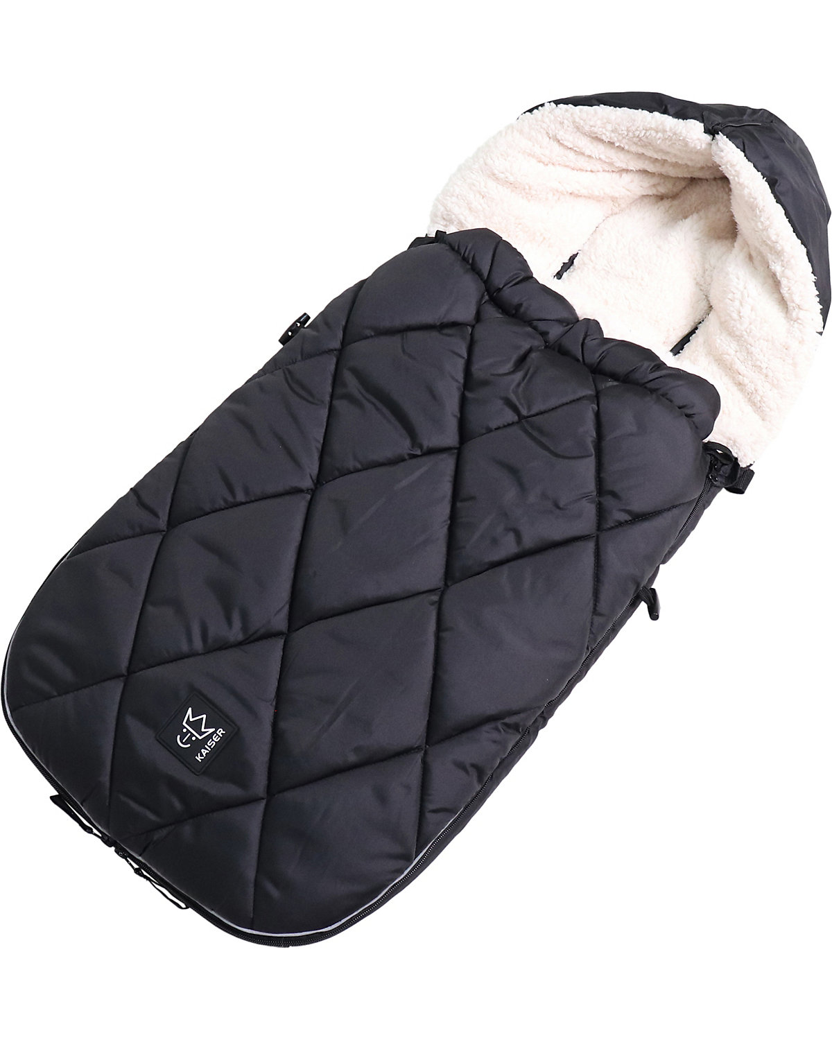 XL TOO. Thermo Sherpa Fleece  Universal Kinderwagen Fußsack, Fb. black / creme