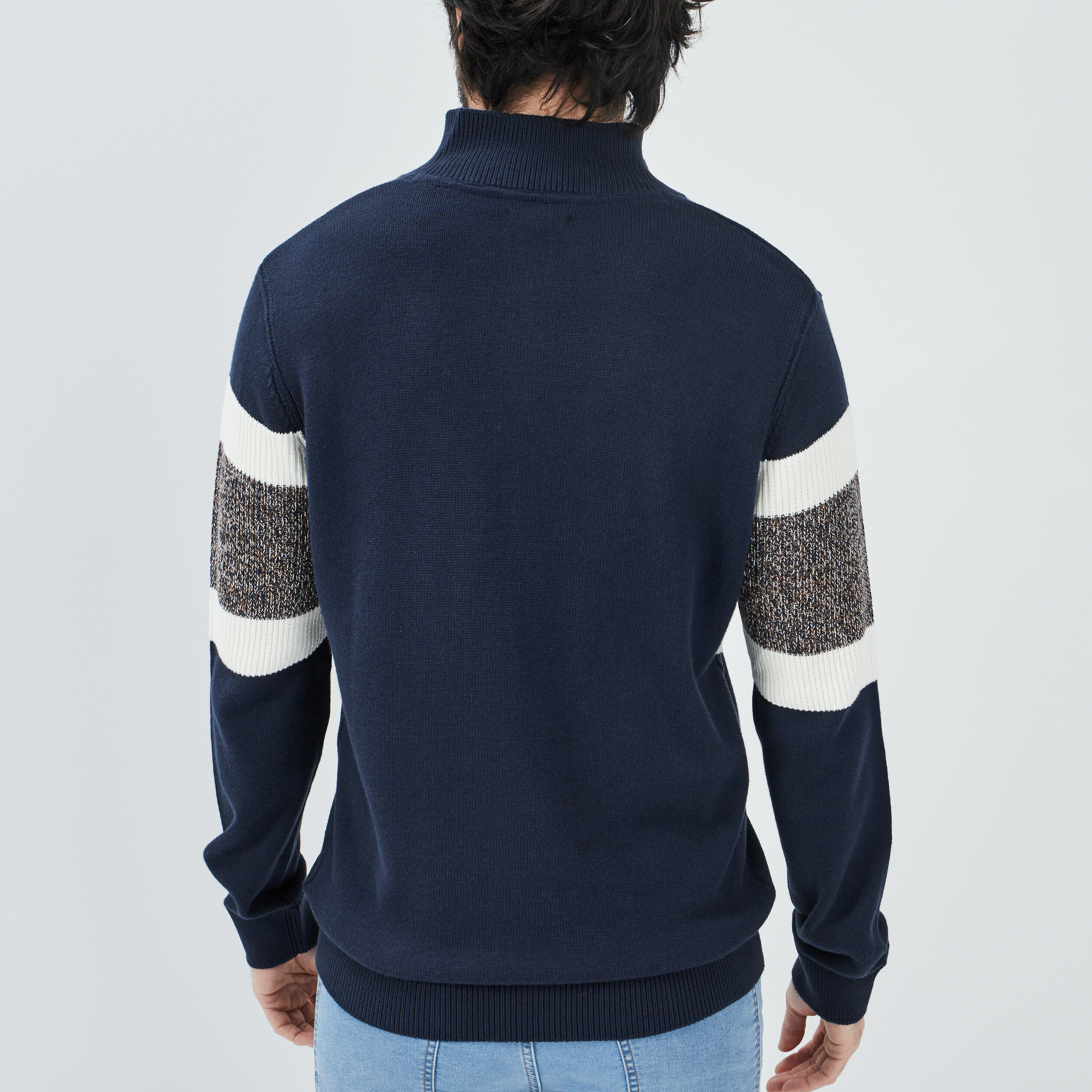 Pull avec col montant bleu marine homme | La Halle