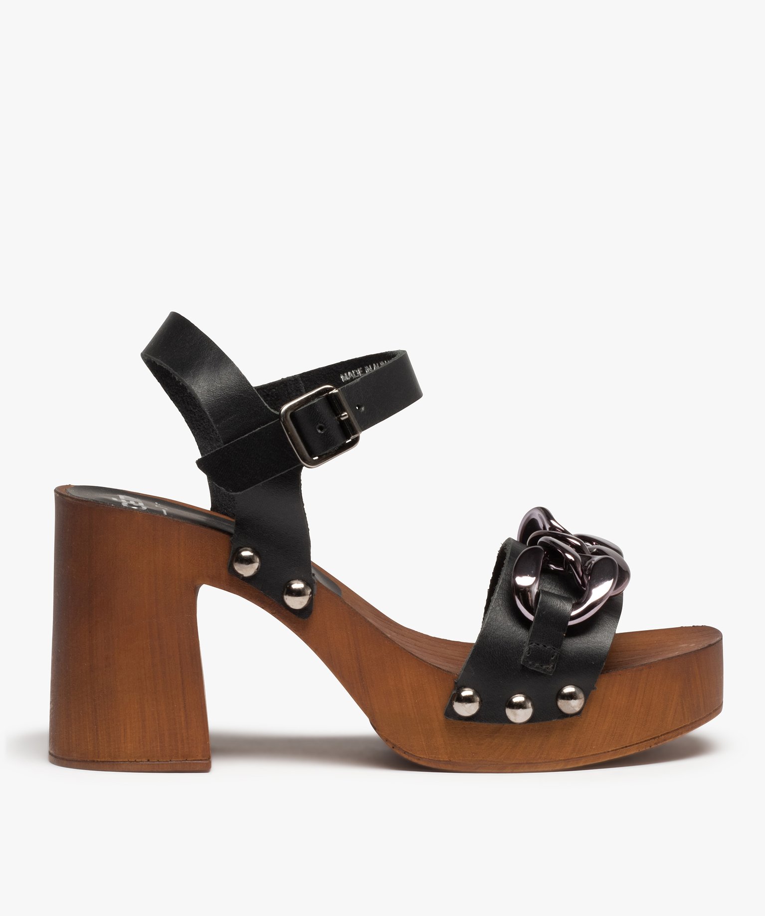 Sandales femme style sabots à talon dessus cuir noir | GEMO