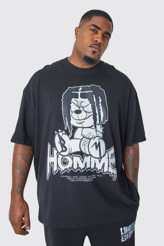 Plus Oversize T-Shirt mit HommeArmee Teddy-Print
