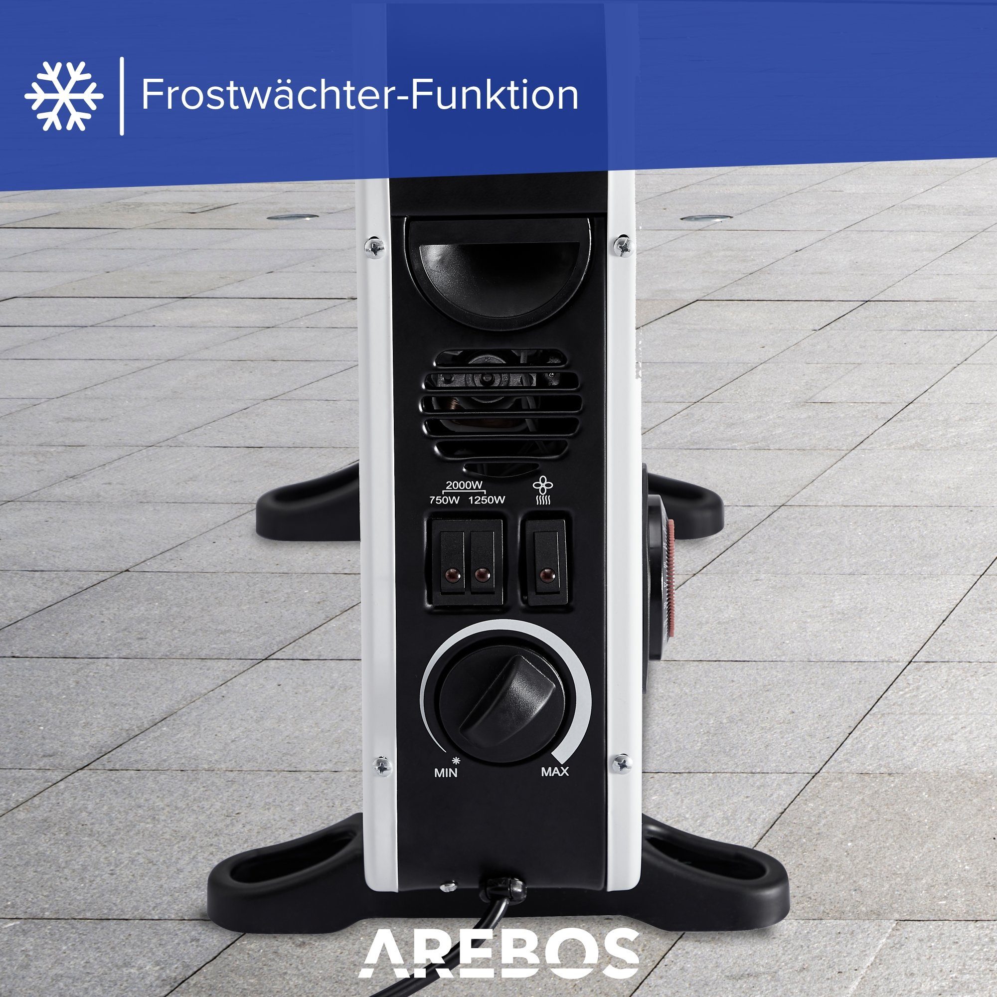 Arebos Konvektor Elektroheizung mit 3 Heizstufen, leise Heizung, schwarz oder weiss