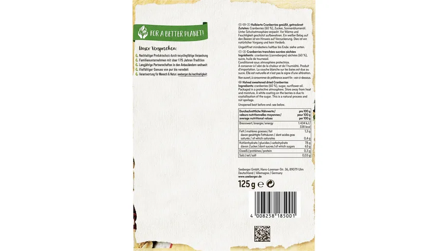 Seeberger Cranberries 125 g