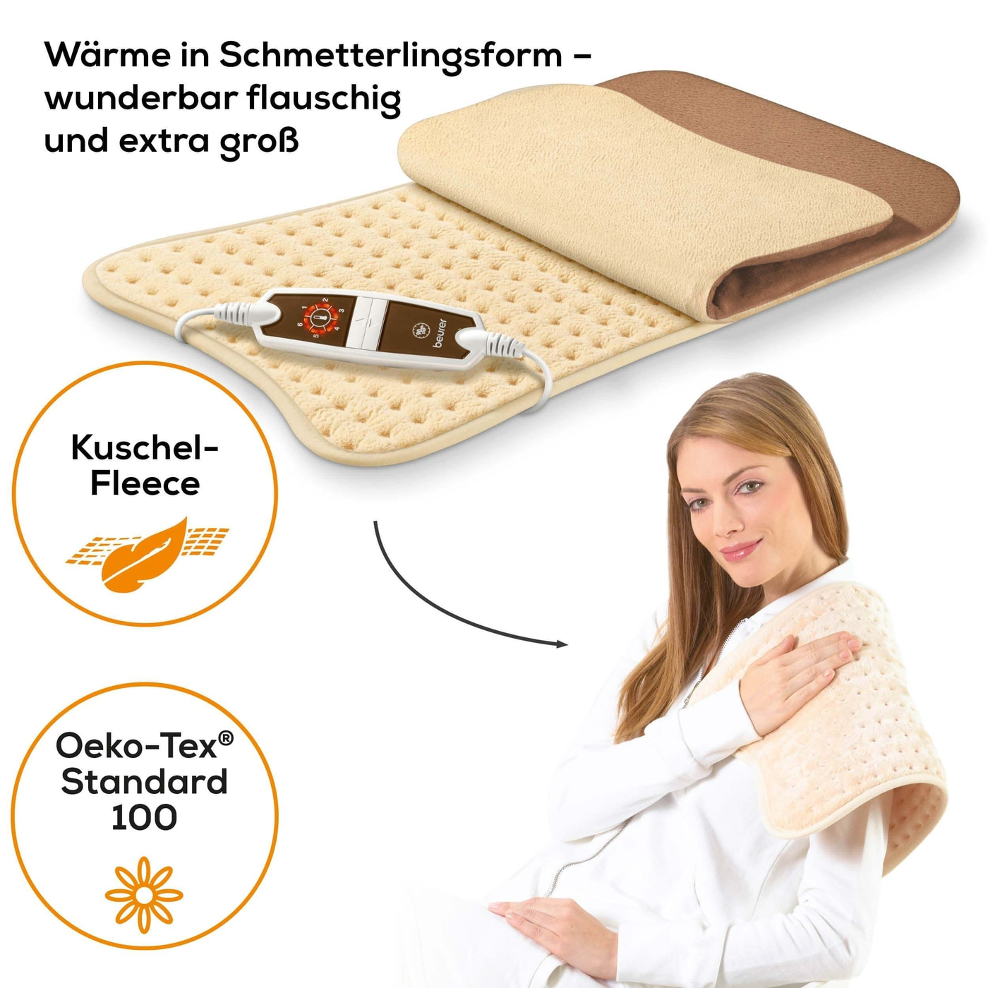 Beurer Heizkissen HK 115 Cosy-Flauschiges XXL Heizkissen mit abnehmbaren Bezug & 6 Wärmestufen