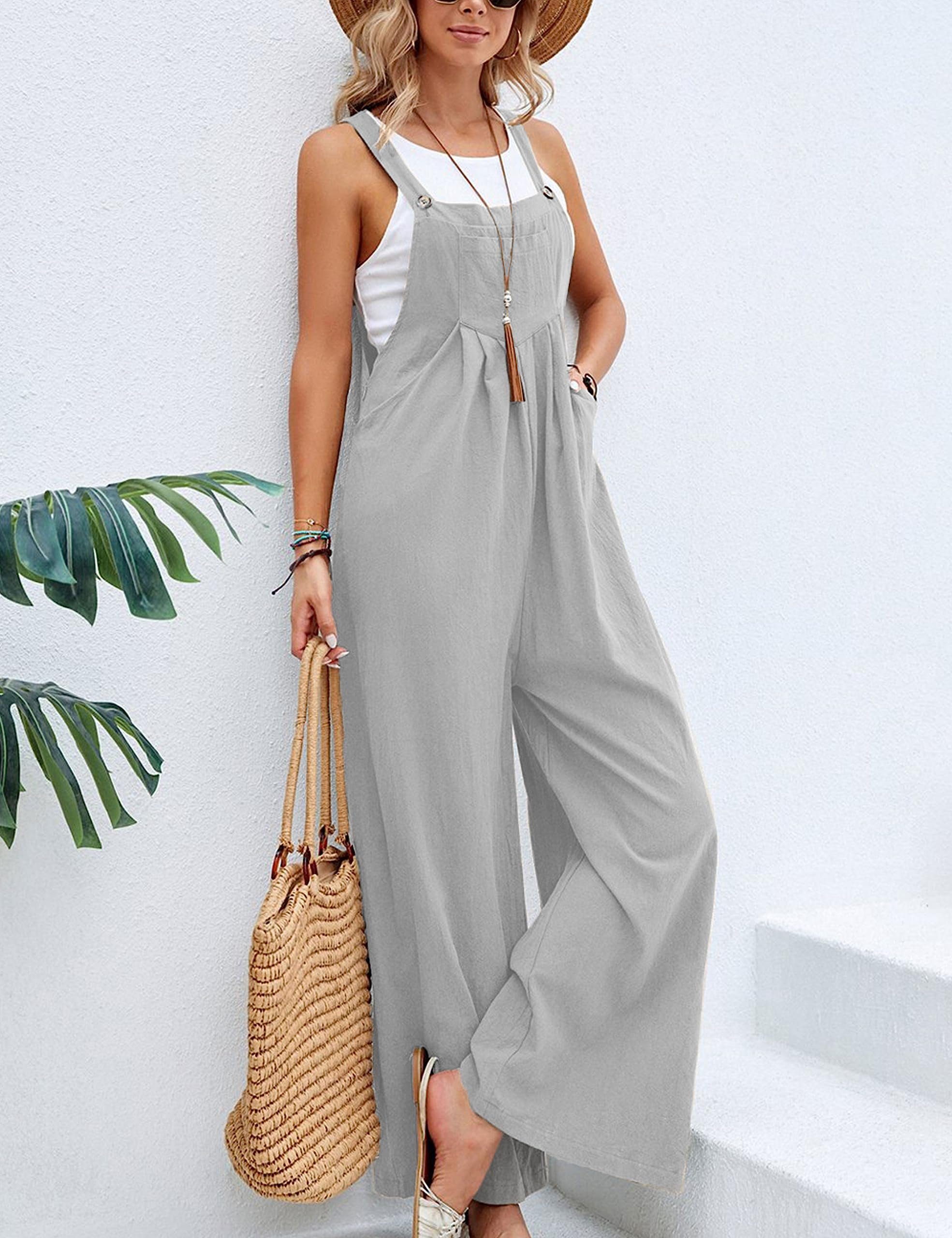 B.X Arbeitslatzhose Damen-Overall mit verstellbaren Schultergurten, Hose mit weitem Bein Schwarzes Leinen, ärmellos, lässig, lockere Taschen mit hoher Taille