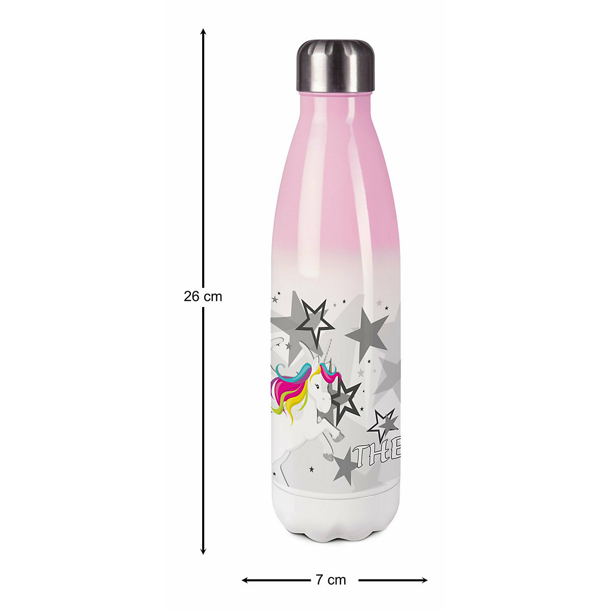 Edelstahl Kinder Thermoflasche / Trinkflasche bunt Pegasus Sterne Farbe grau Spülmaschinenfest, Auslaufsicher, Bruchfest, Doppelwandig, Für Heißgetränke geeignet, Mit Deckel, Isoliert