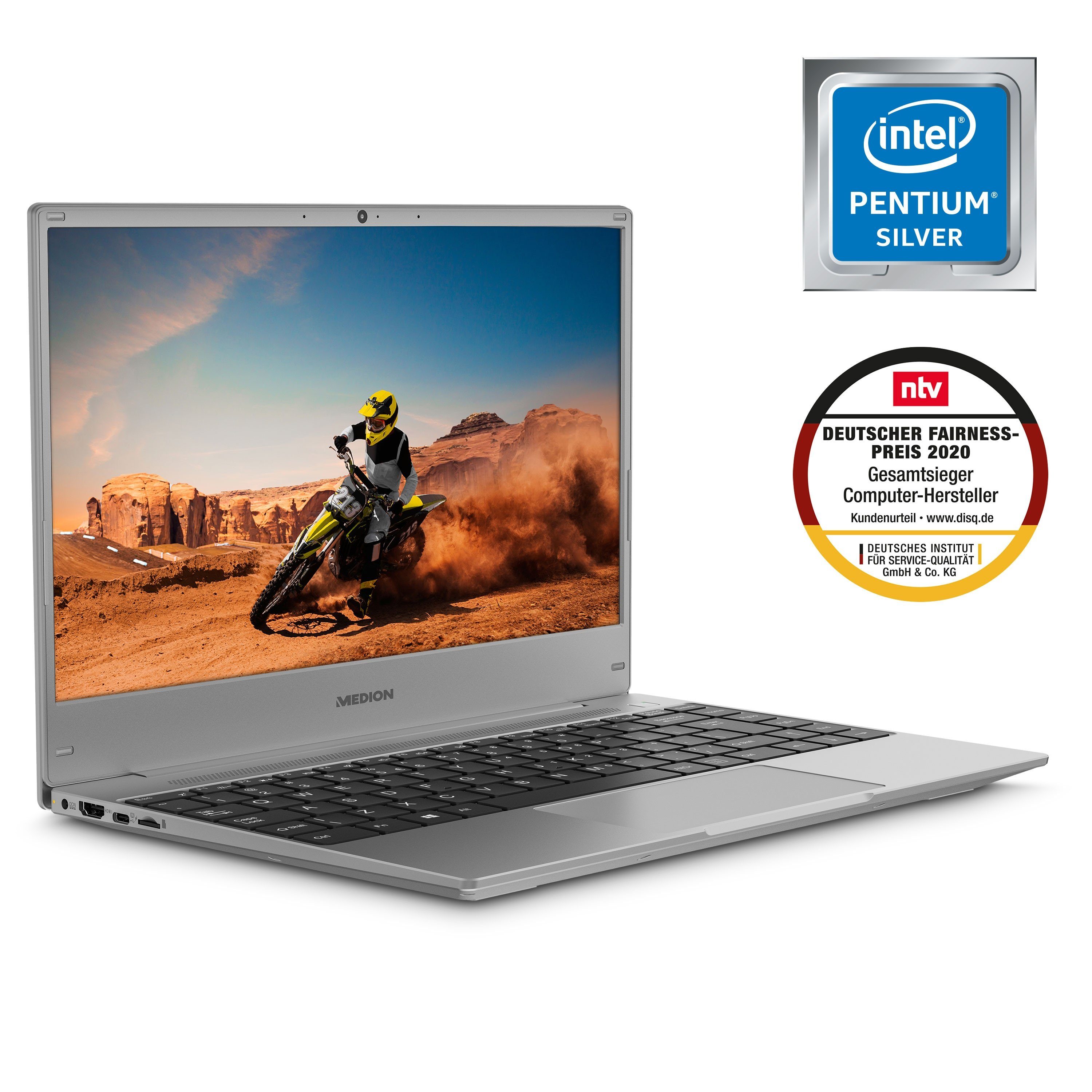 Medion® E13204 Notebook (33.7 cm/13.3 Zoll, Intel Pentium Silver N5030, Intel® UHD, 128 GB SSD, Full-HD Display, 4GB, Windows 11, MD64020)