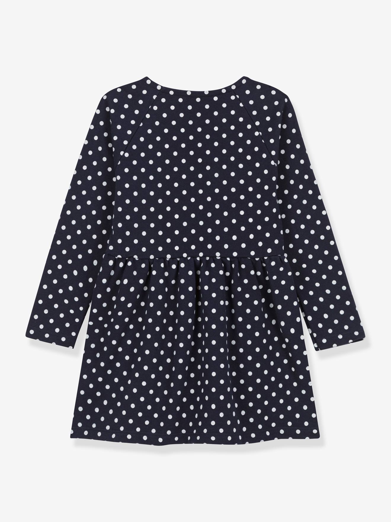 Robe à pois manches longues enfant molleton PETIT BATEAU marine