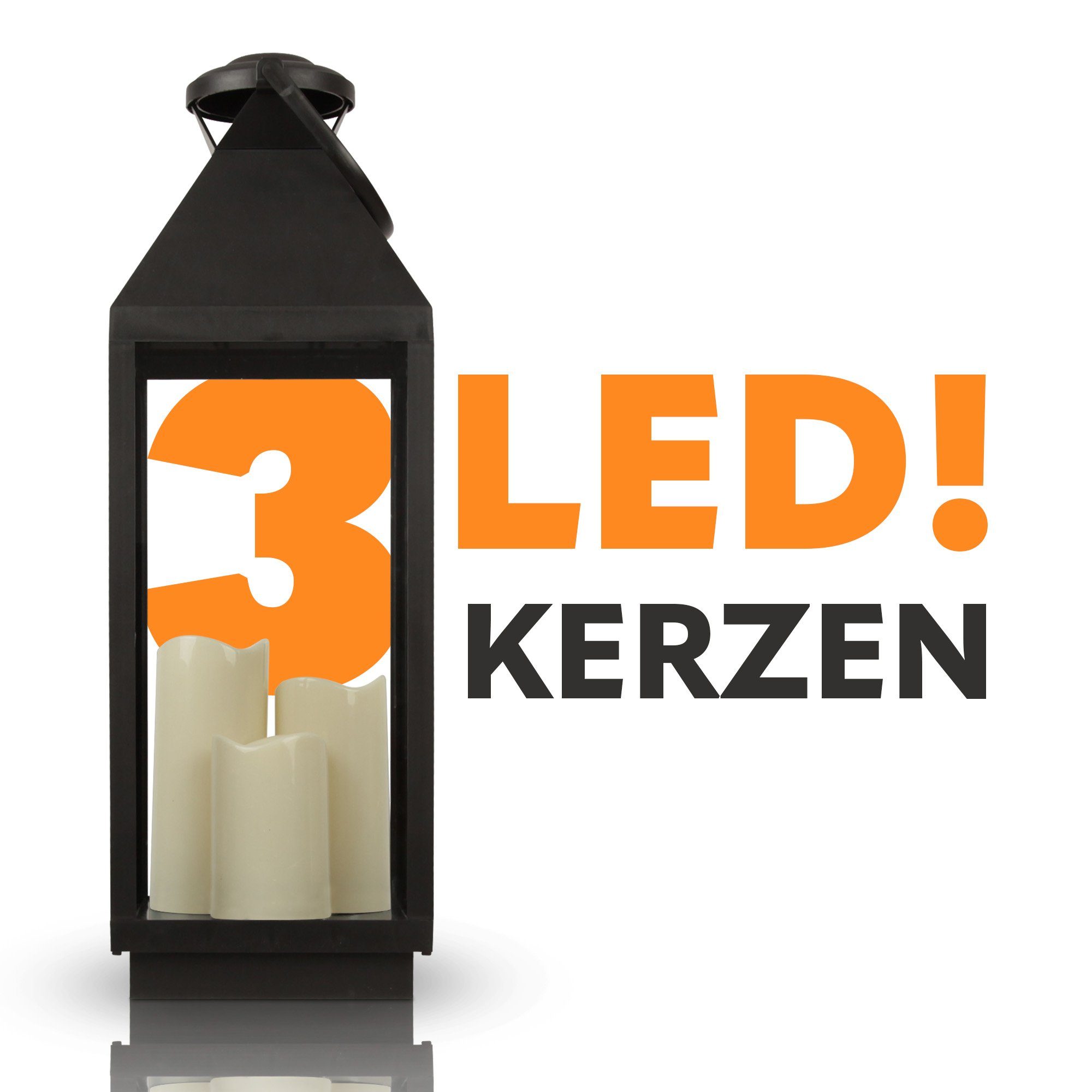Bestlivings LED Laterne 04173-L, LED fest integriert, warmweiß, Laterne mit eingebauten TIMER (60cm) 3 flackernden LED-Kerzen
