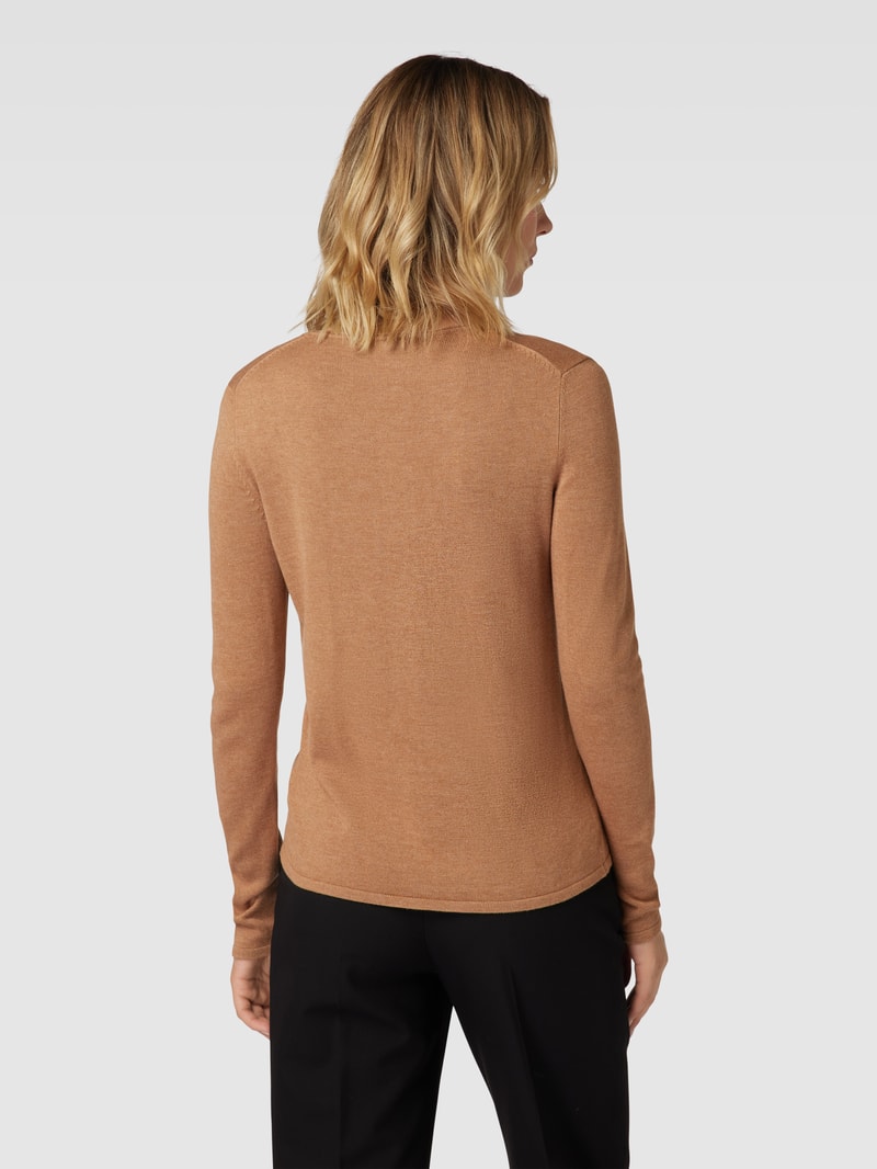 Pullover aus Baumwoll-Viskose-Mix mit V-Ausschnitt in camel meliert