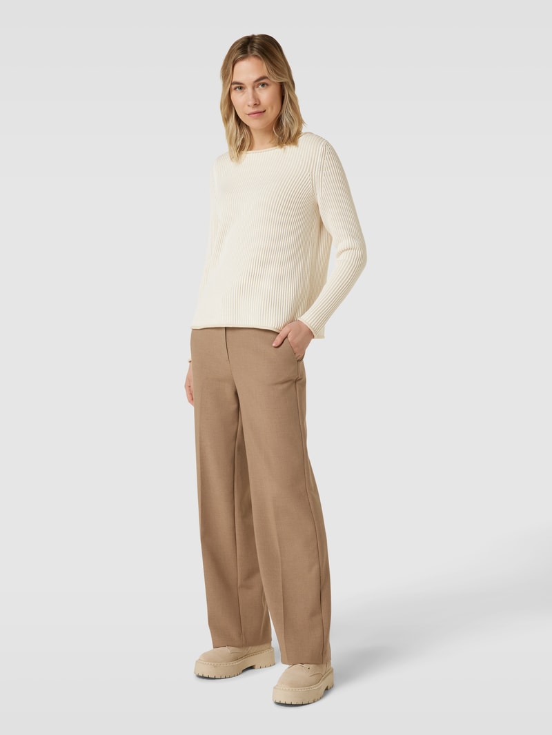Strickpullover in Ripp-Optik in stein