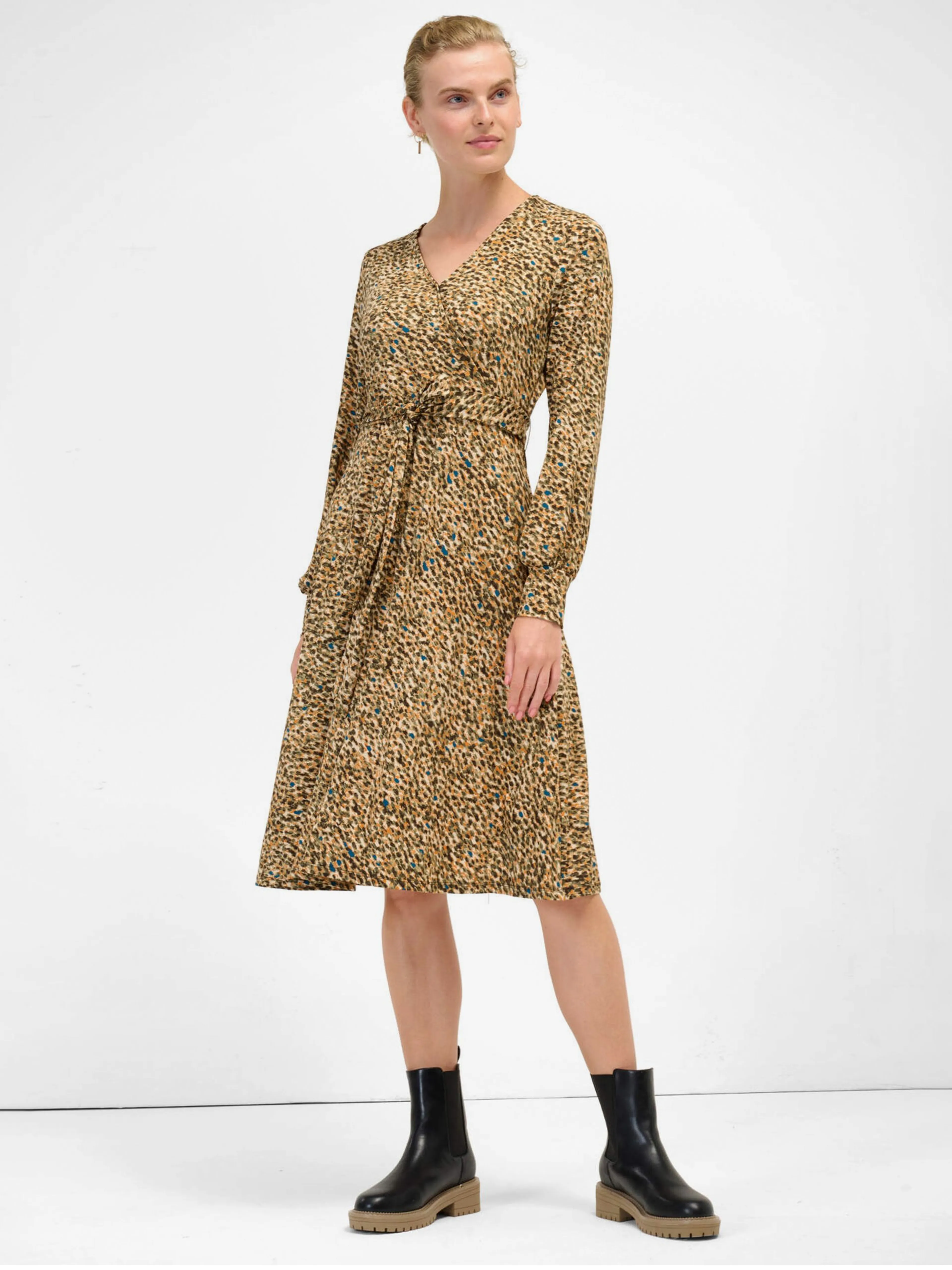 Gelbes gemustertes Kleid mit Schnürung ORSAY