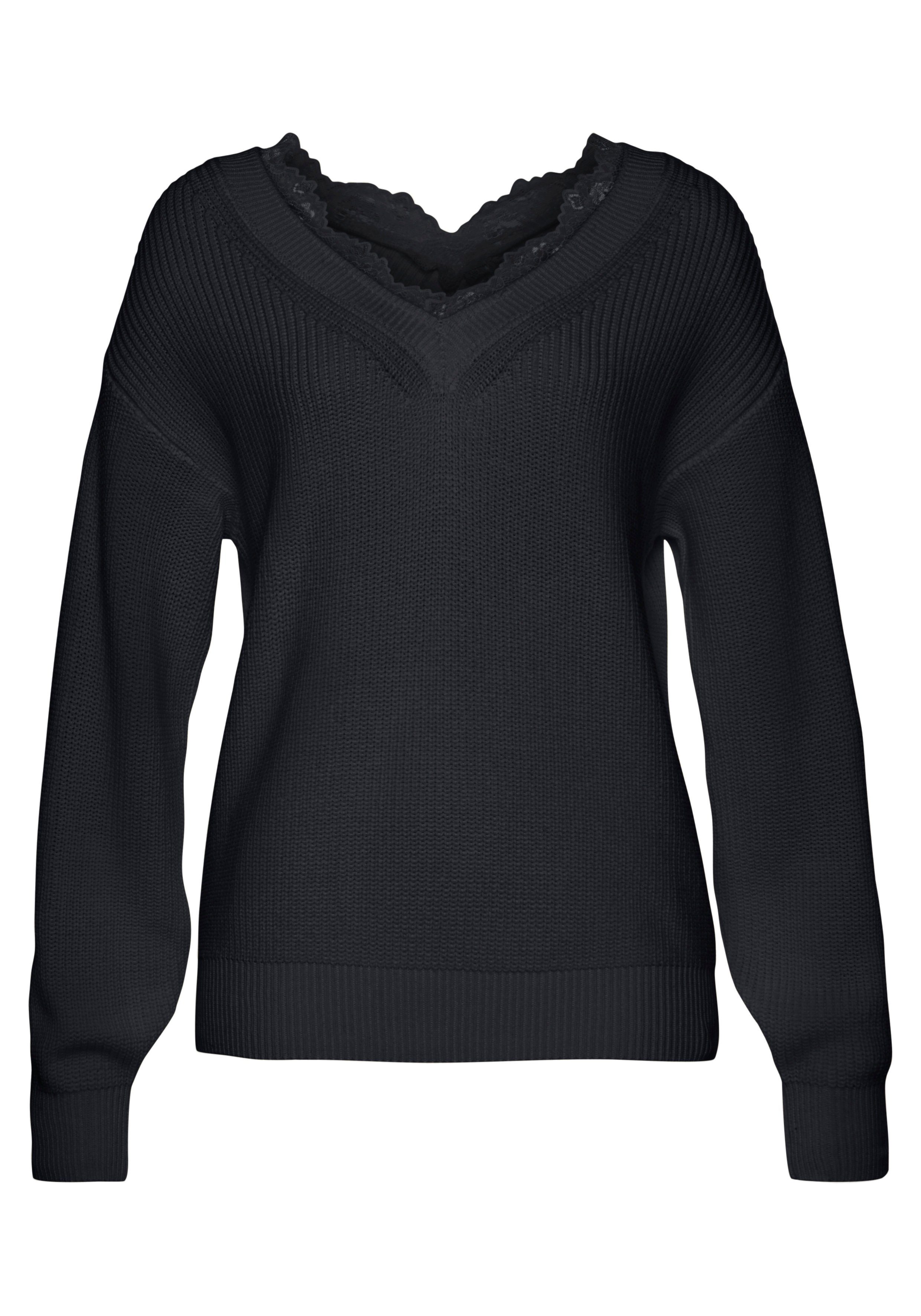 LASCANA Strickpullover mit Spitzenbesatz